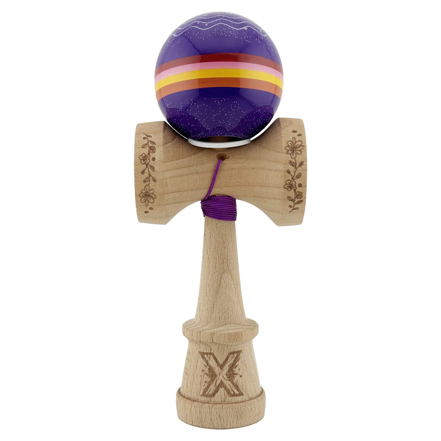 Kendama X Originala, Profesionala, Flippy, NIGHT SKY, Super Sticky cu Cupe Mari KING SIZE V3, Gaura in Baza, Rulment