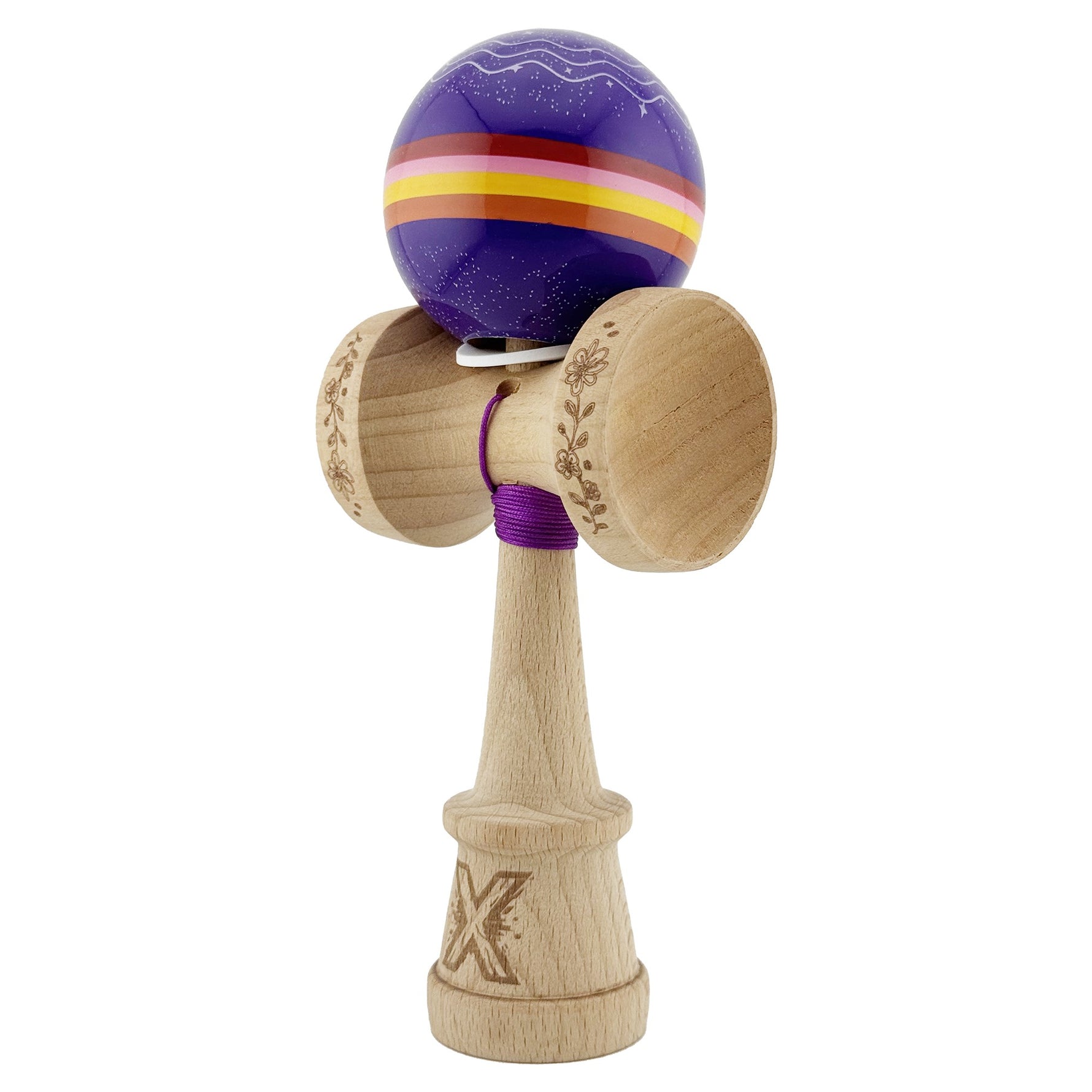 Kendama X Originala, Profesionala, Flippy, NIGHT SKY, Super Sticky cu Cupe Mari KING SIZE V3, Gaura in Baza, Rulment