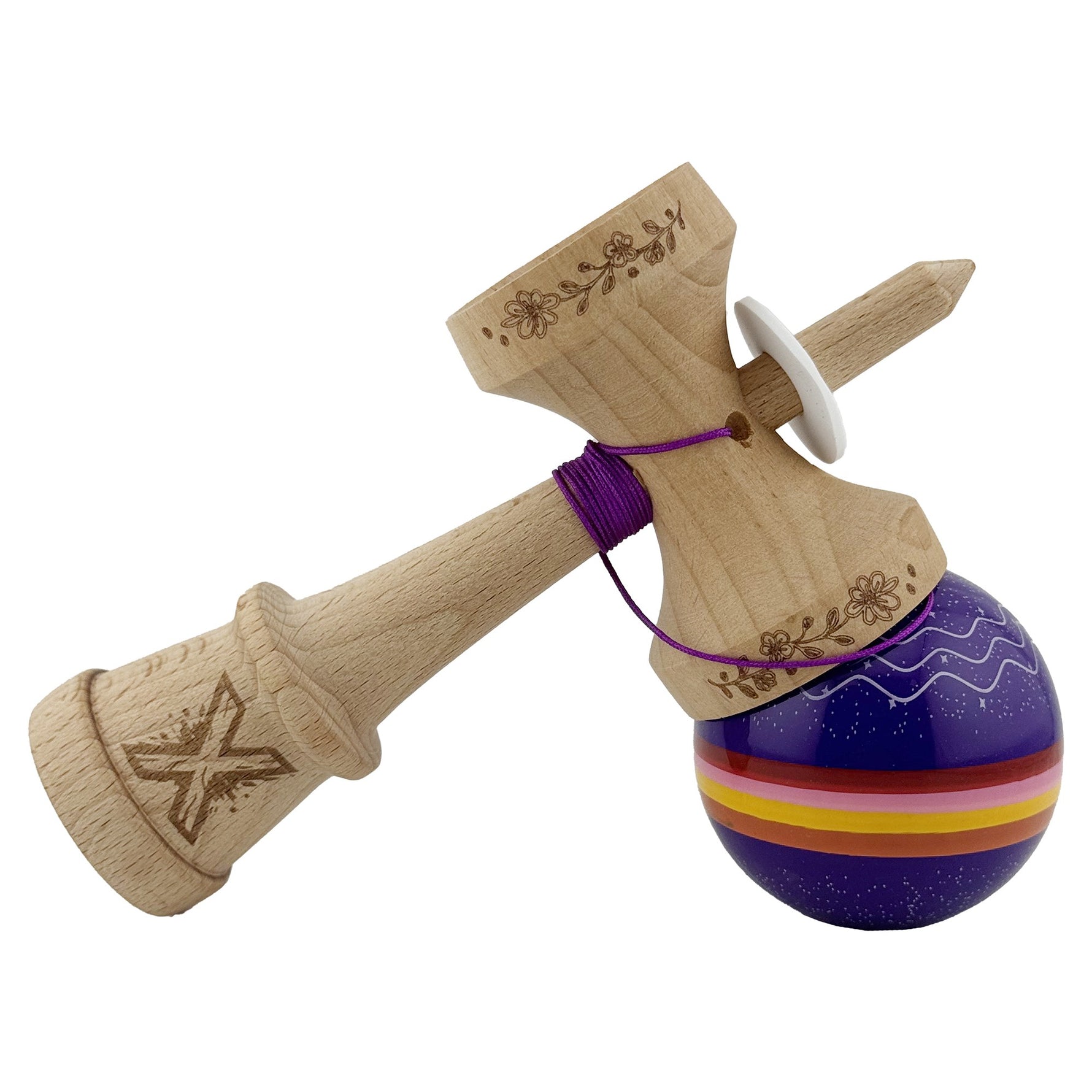 Kendama X Originala, Profesionala, Flippy, NIGHT SKY, Super Sticky cu Cupe Mari KING SIZE V3, Gaura in Baza, Rulment