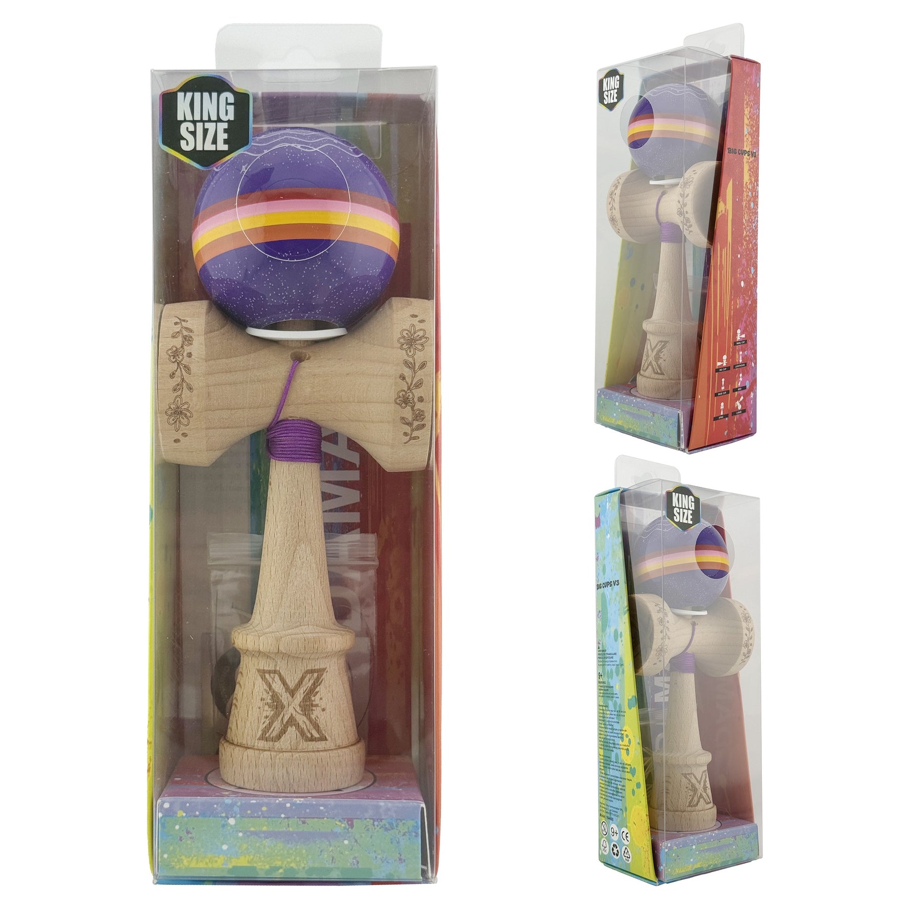 Kendama X Originala, Profesionala, Flippy, NIGHT SKY, Super Sticky cu Cupe Mari KING SIZE V3, Gaura in Baza, Rulment