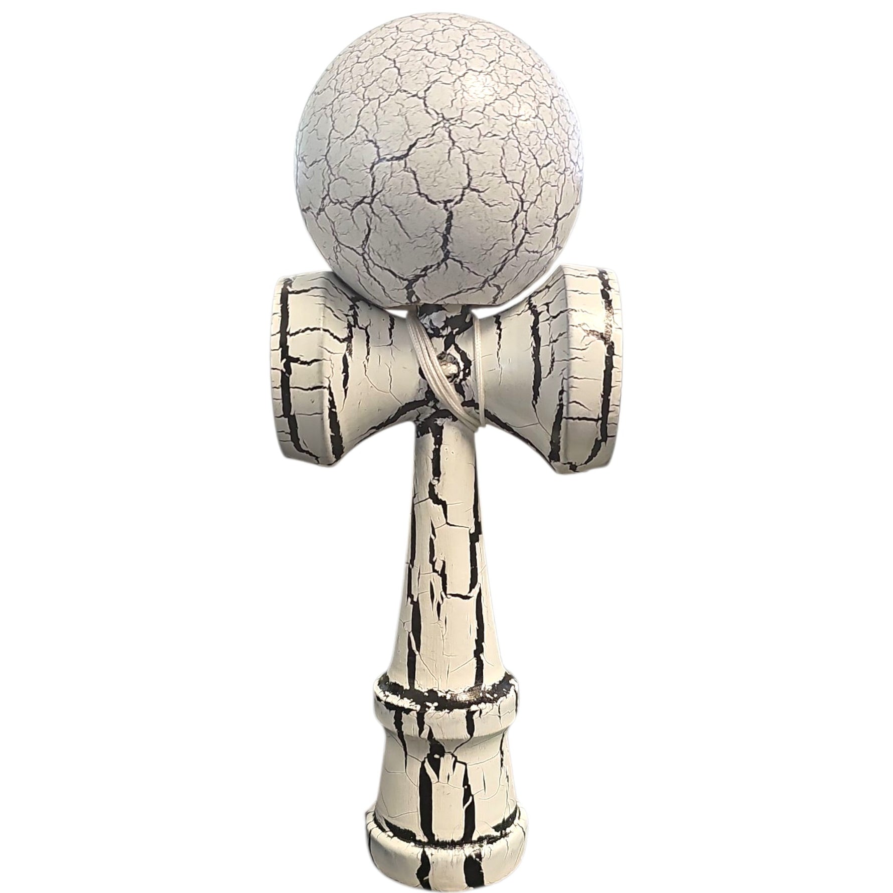 Kendama X Originala, Profesionala, Flippy, Cracked, din Lemn, 18 cm, Alb/Negru