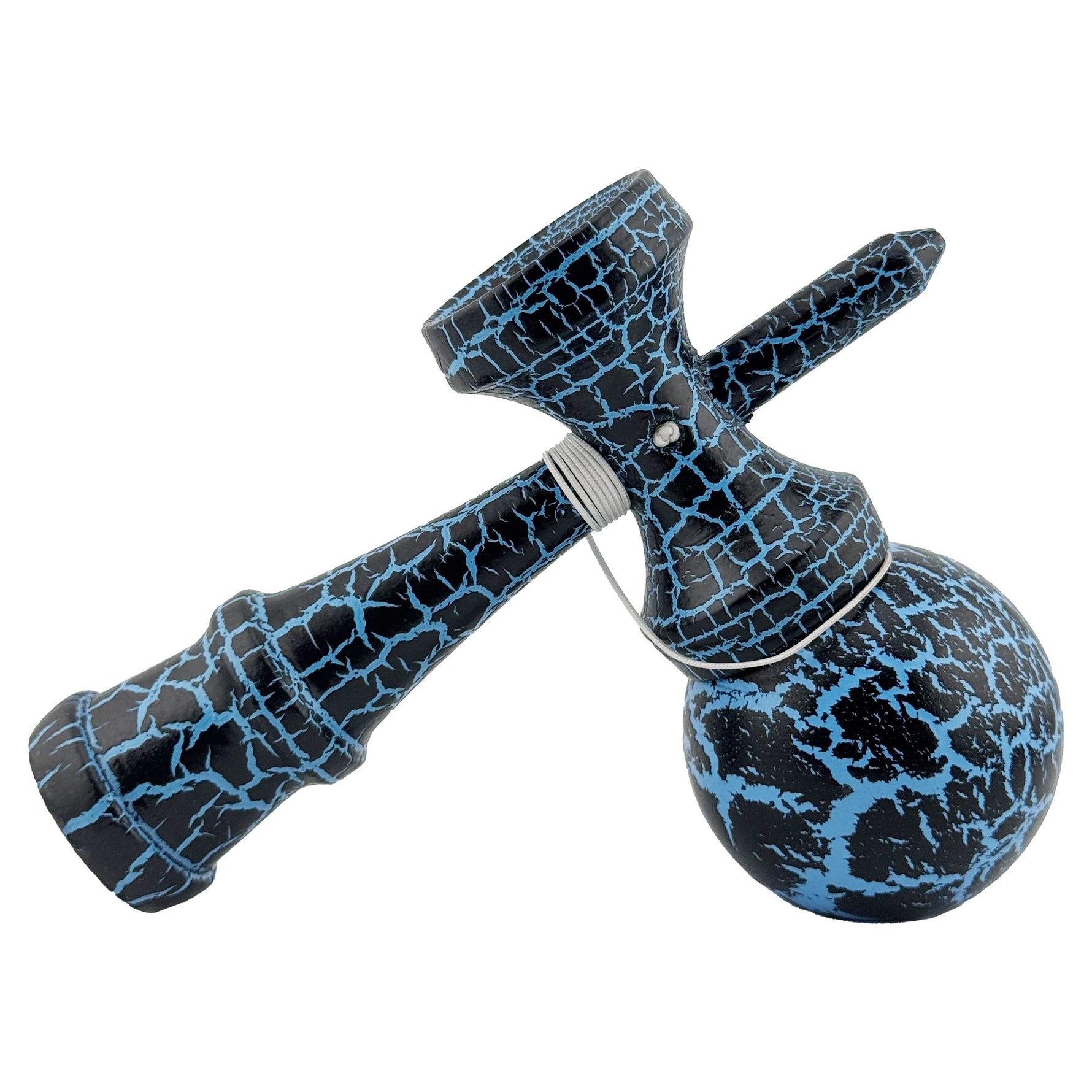 Kendama X Originala, Profesionala, Flippy, Cracked, din Lemn, 18 cm, Negru, Albastru
