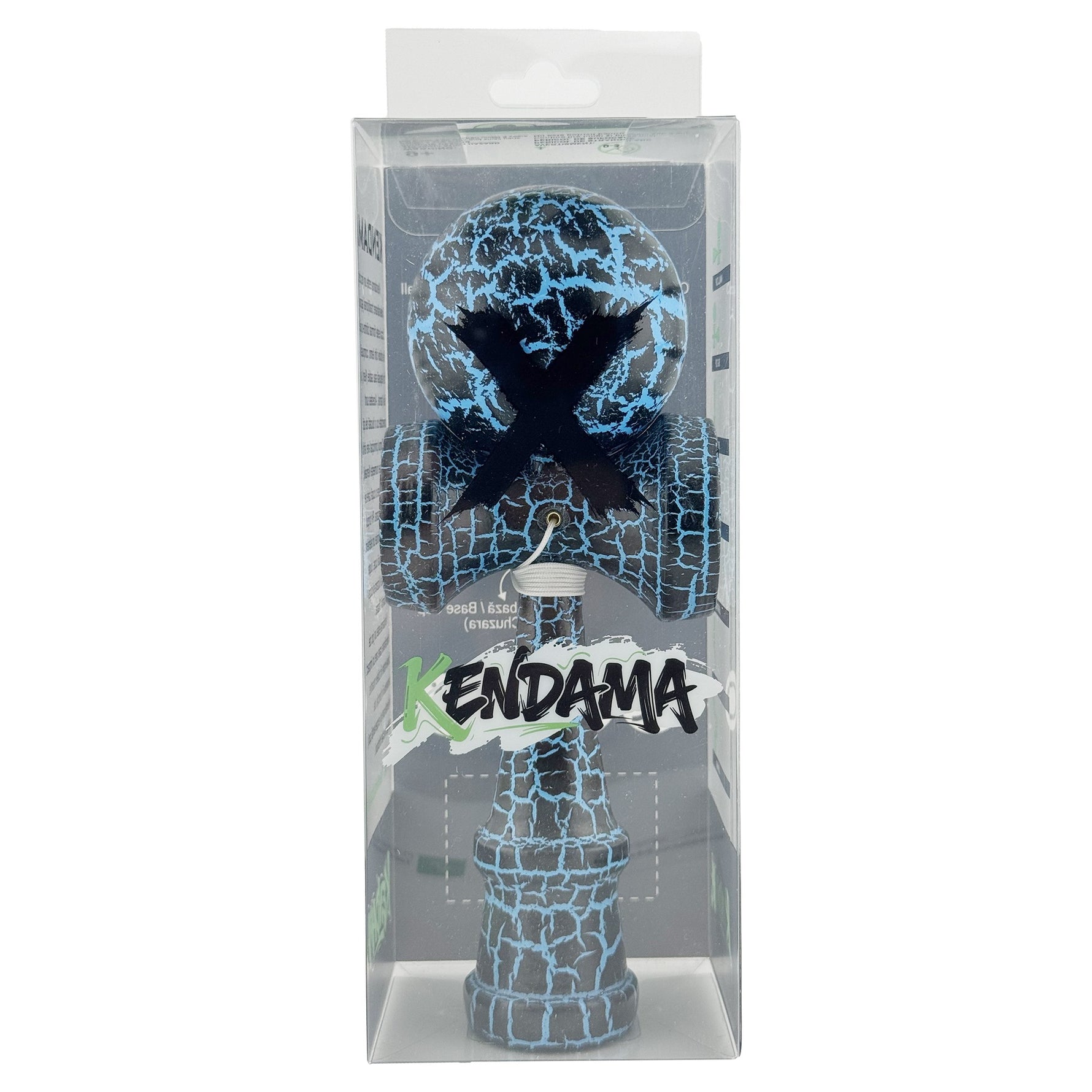 Kendama X Originala, Profesionala, Flippy, Cracked, din Lemn, 18 cm, Negru, Albastru