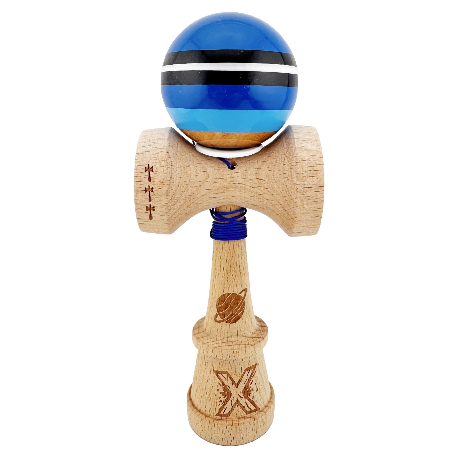 Kendama X Originala, Profesionala, Flippy, SATURN Blue Planet, Super Sticky cu Cupe Mari KING SIZE V3, Gaura in Baza,