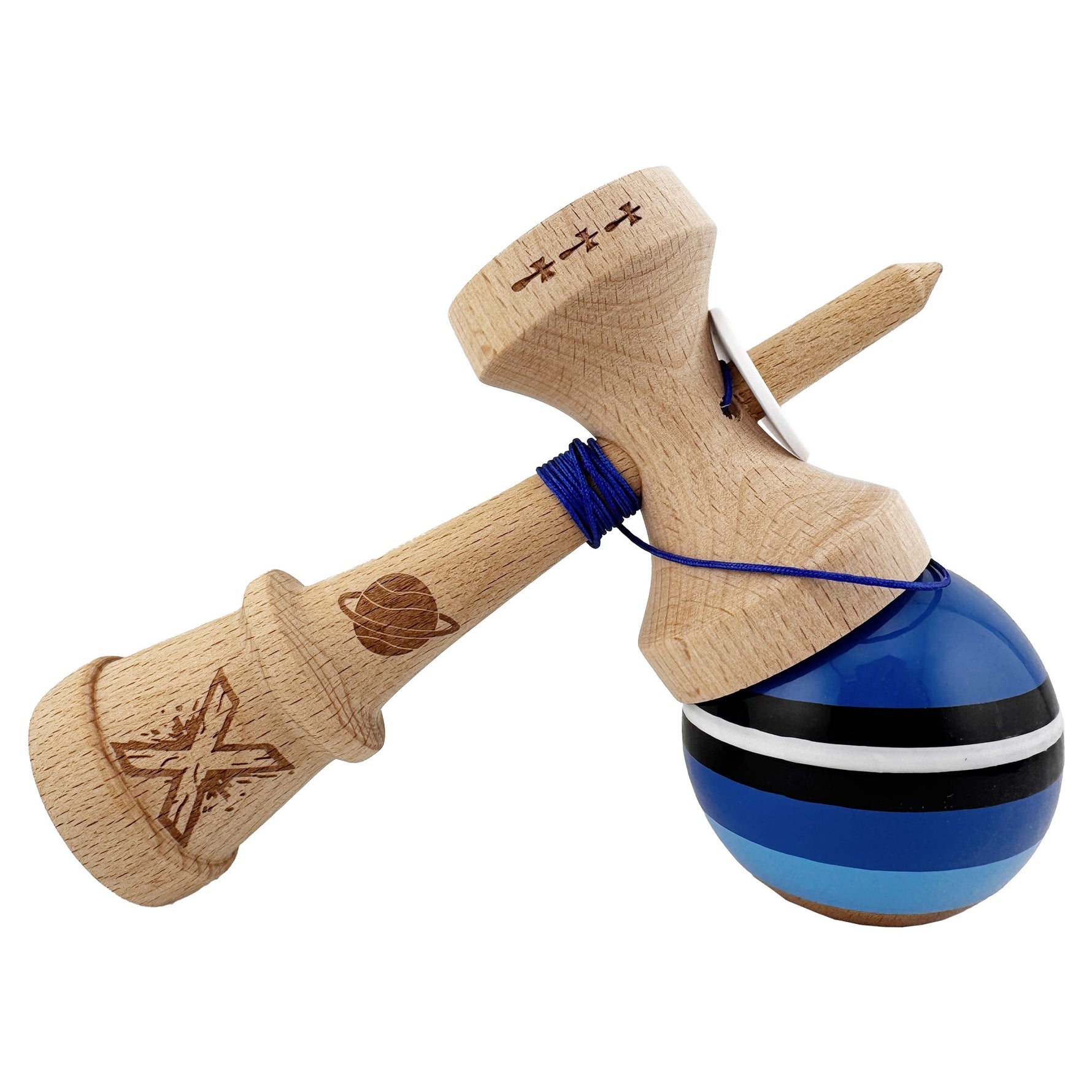 Kendama X Originala, Profesionala, Flippy, SATURN Blue Planet, Super Sticky cu Cupe Mari KING SIZE V3, Gaura in Baza,