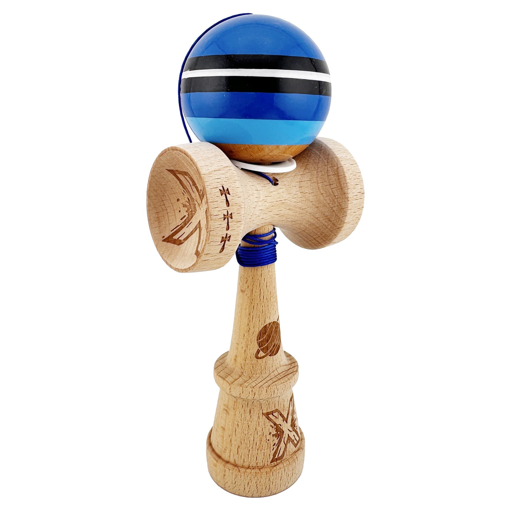 Kendama X Originala, Profesionala, Flippy, SATURN Blue Planet, Super Sticky cu Cupe Mari KING SIZE V3, Gaura in Baza,