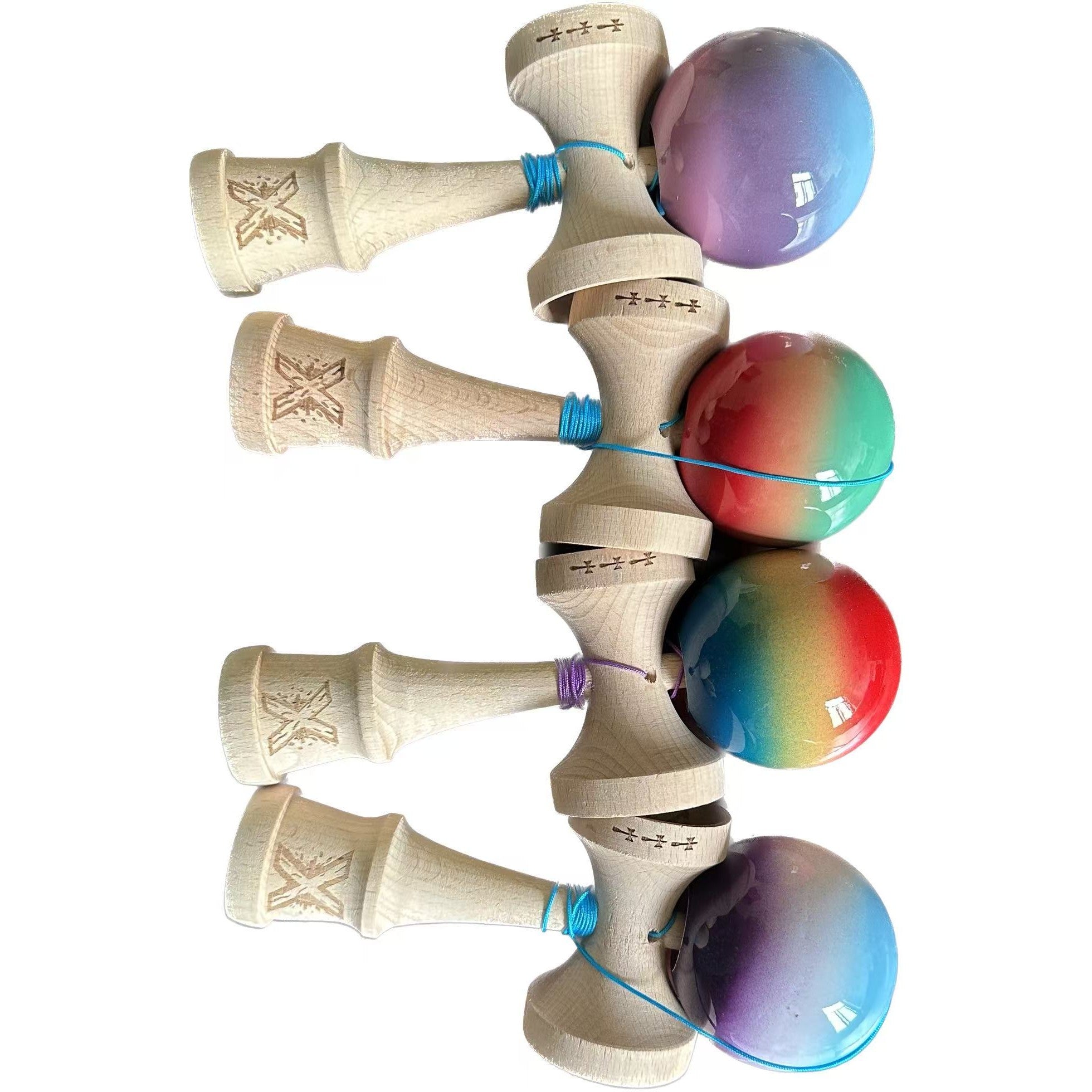 Kendama X Originala, Profesionala, Flippy, din Lemn, 18 cm -largel balls+large handle +Original Super Sticky- Gradient