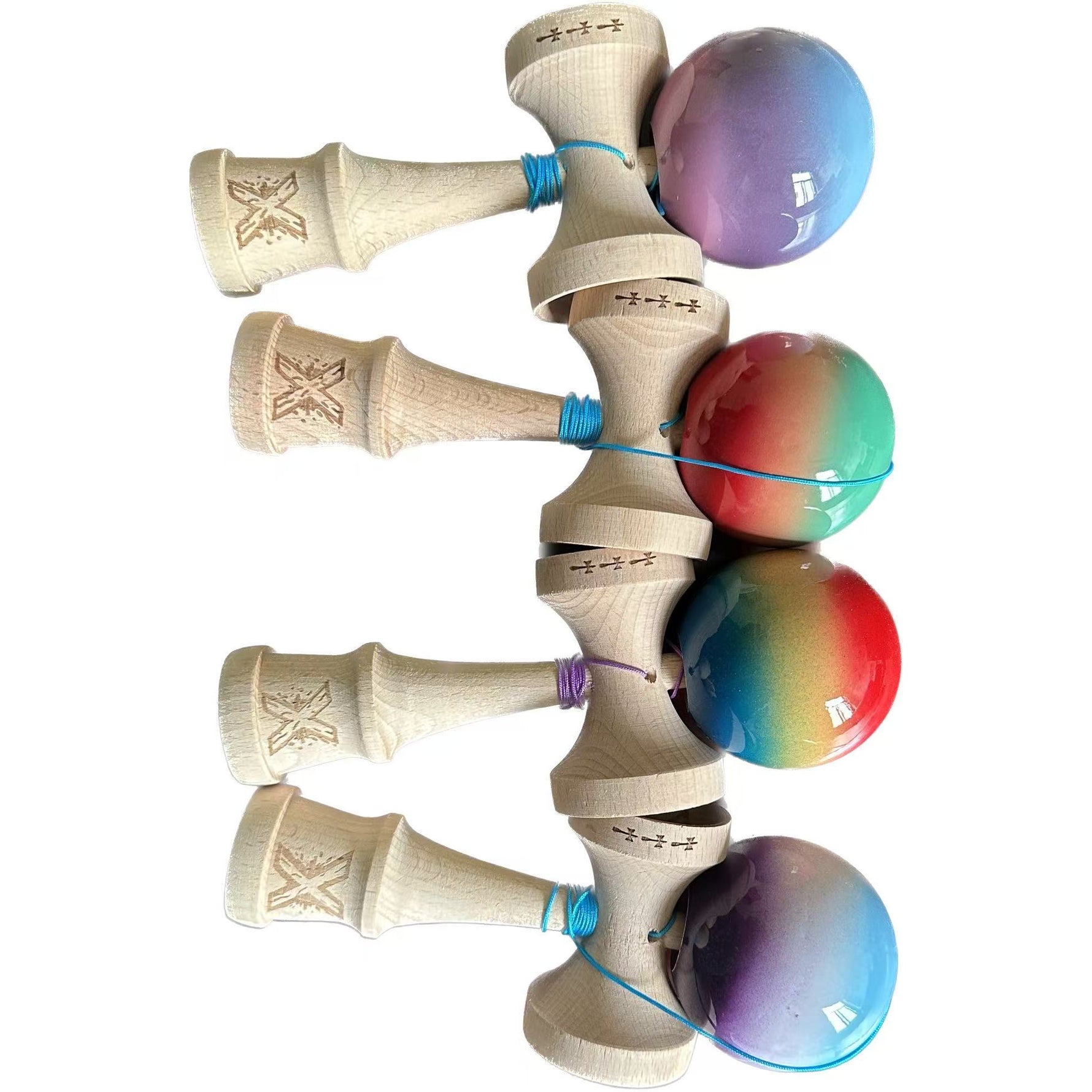 Kendama X Originala, Profesionala, Flippy, din Lemn, 18 cm -largel balls+large handle +Original Super Sticky- Gradient