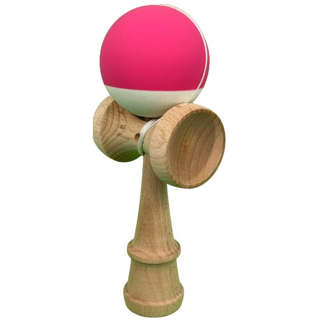 Kendama X Originala, Profesionala, Flippy, din Lemn, 18 cm, Rubber Grip, Roz inchis/Alb
