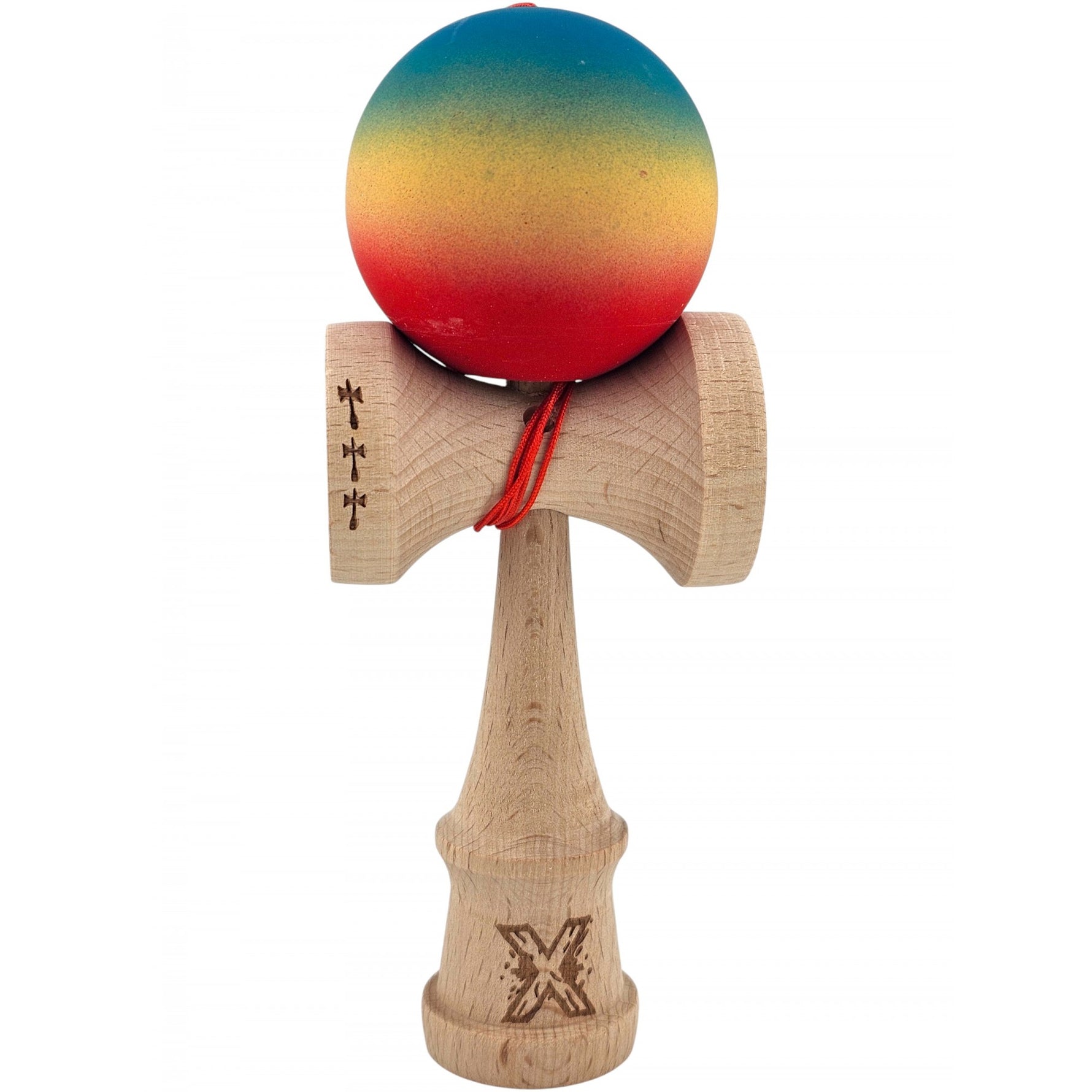 Kendama X Originala, Profesionala, Flippy, Big Cups V2, Rubber Grip cu Cupe Mari, Rulment Metalic cu Ata 55 cm,