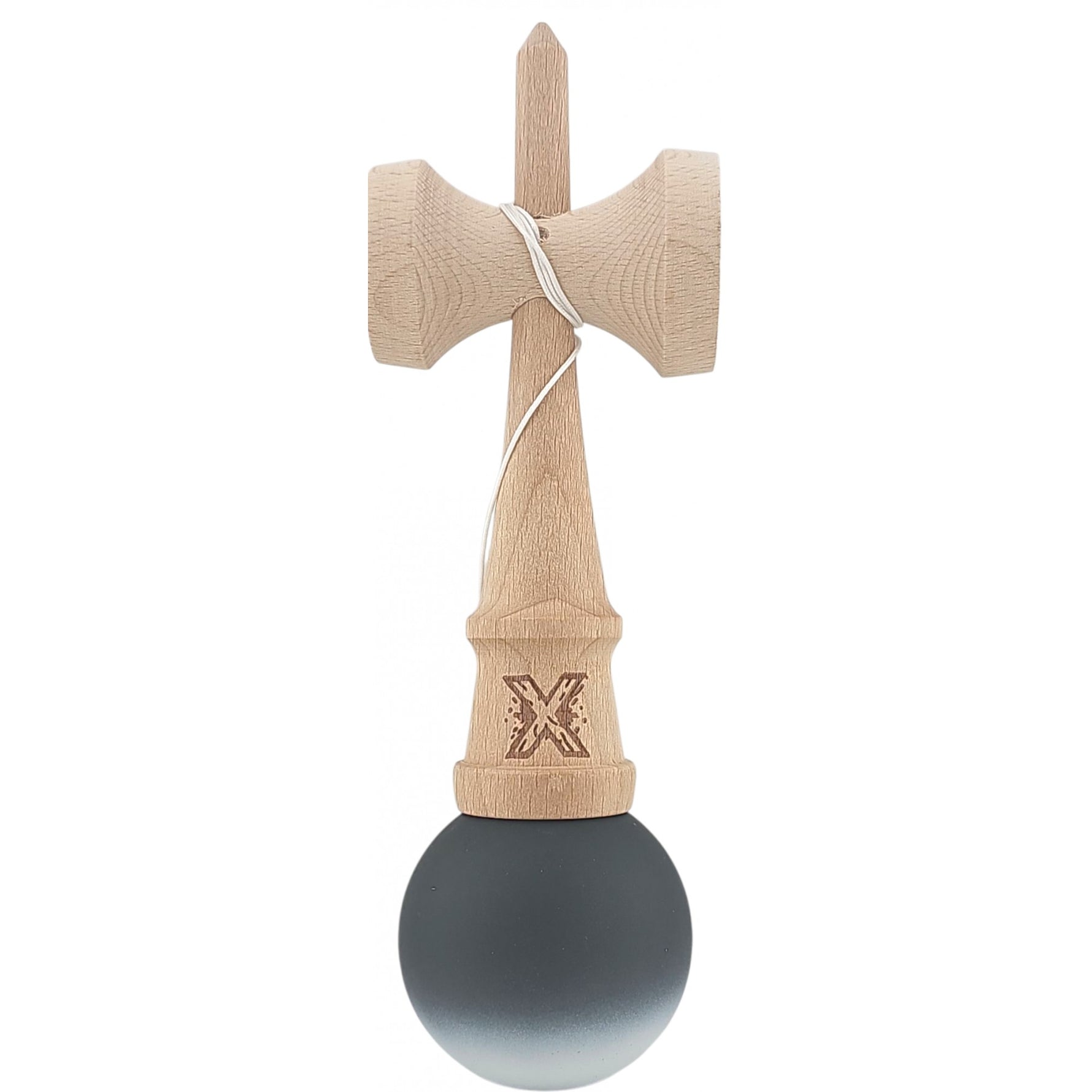 Kendama X Originala, Profesionala, Flippy, din Lemn, Rubber Grip, 18 cm, Alb/Negru