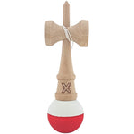 Kendama X Originala, Profesionala, Flippy, din Lemn, Rubber Grip, 18 cm, Alb/Rosu