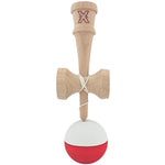 Kendama X Originala, Profesionala, Flippy, din Lemn, Rubber Grip, 18 cm, Alb/Rosu