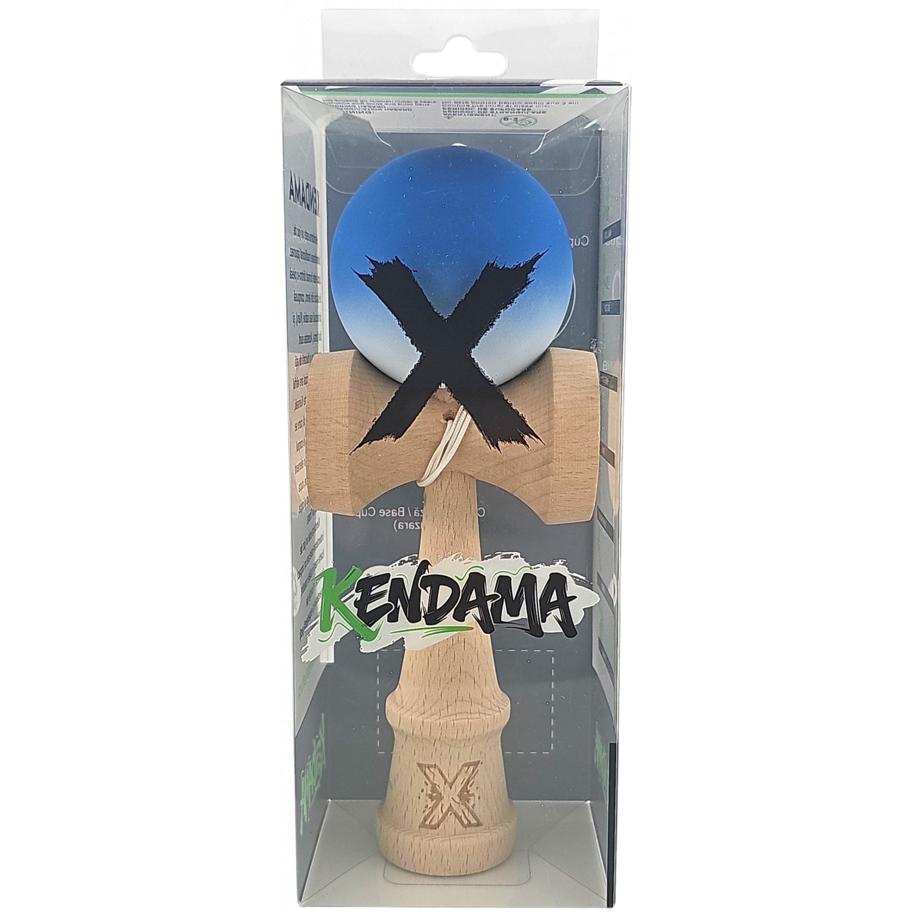 Kendama X Originala, Profesionala, Flippy, din Lemn, Rubber Grip, 18 cm, Albastru/Alb