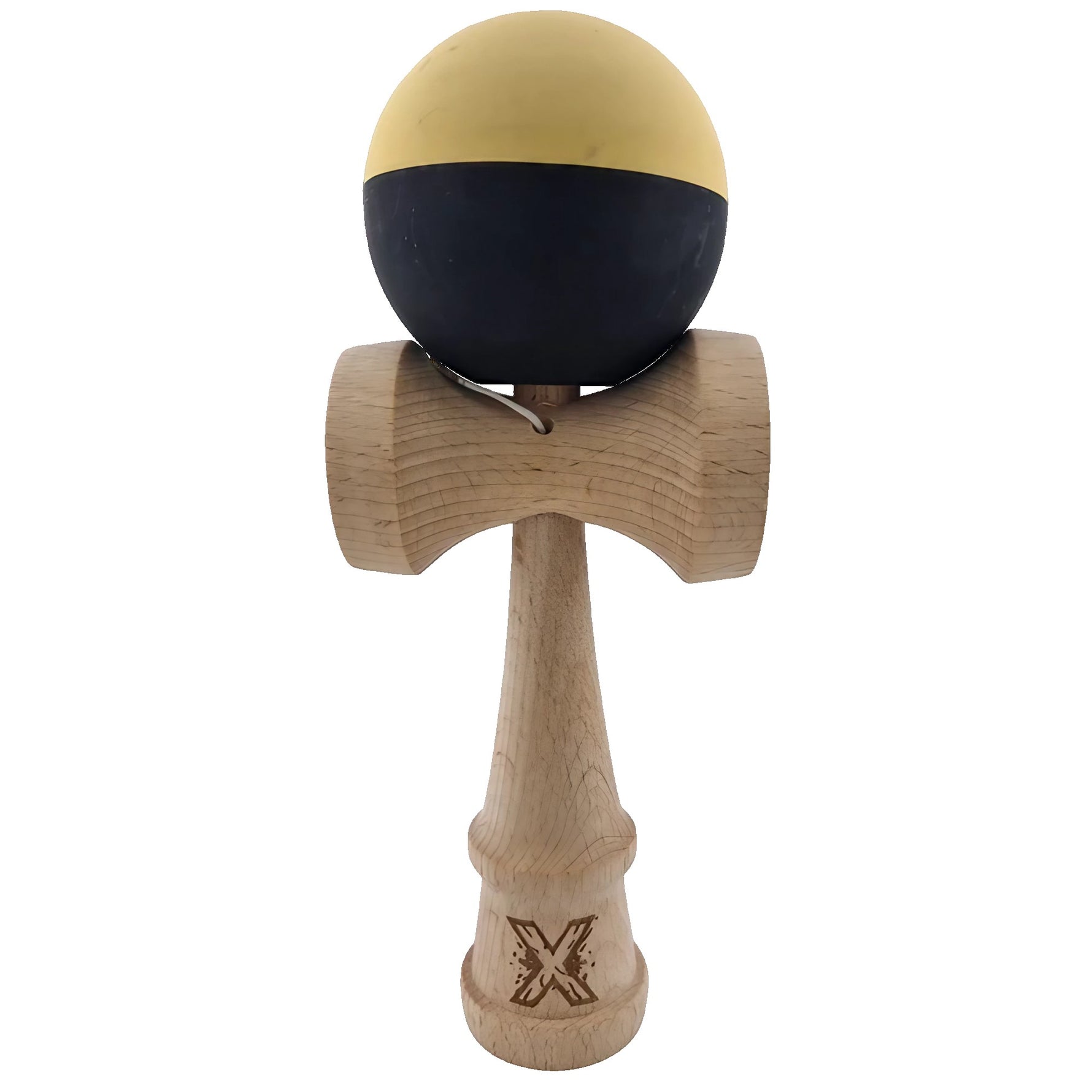 Kendama X Originala, Profesionala, Flippy, din Lemn, Rubber Grip, 18 cm, Galben/Negru