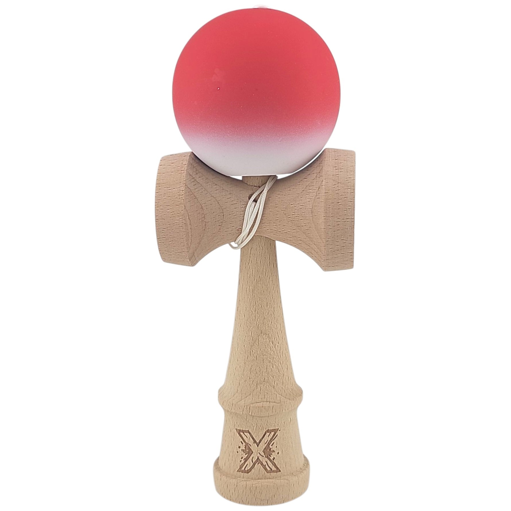 Kendama X Originala, Profesionala, Flippy, din Lemn, Rubber Grip, 18 cm, Gradient Rosu/Alb