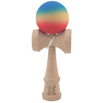 Kendama X Originala, Profesionala, Flippy, din Lemn, Rubber Grip, 18 cm, Rosu/Galben/Albastru