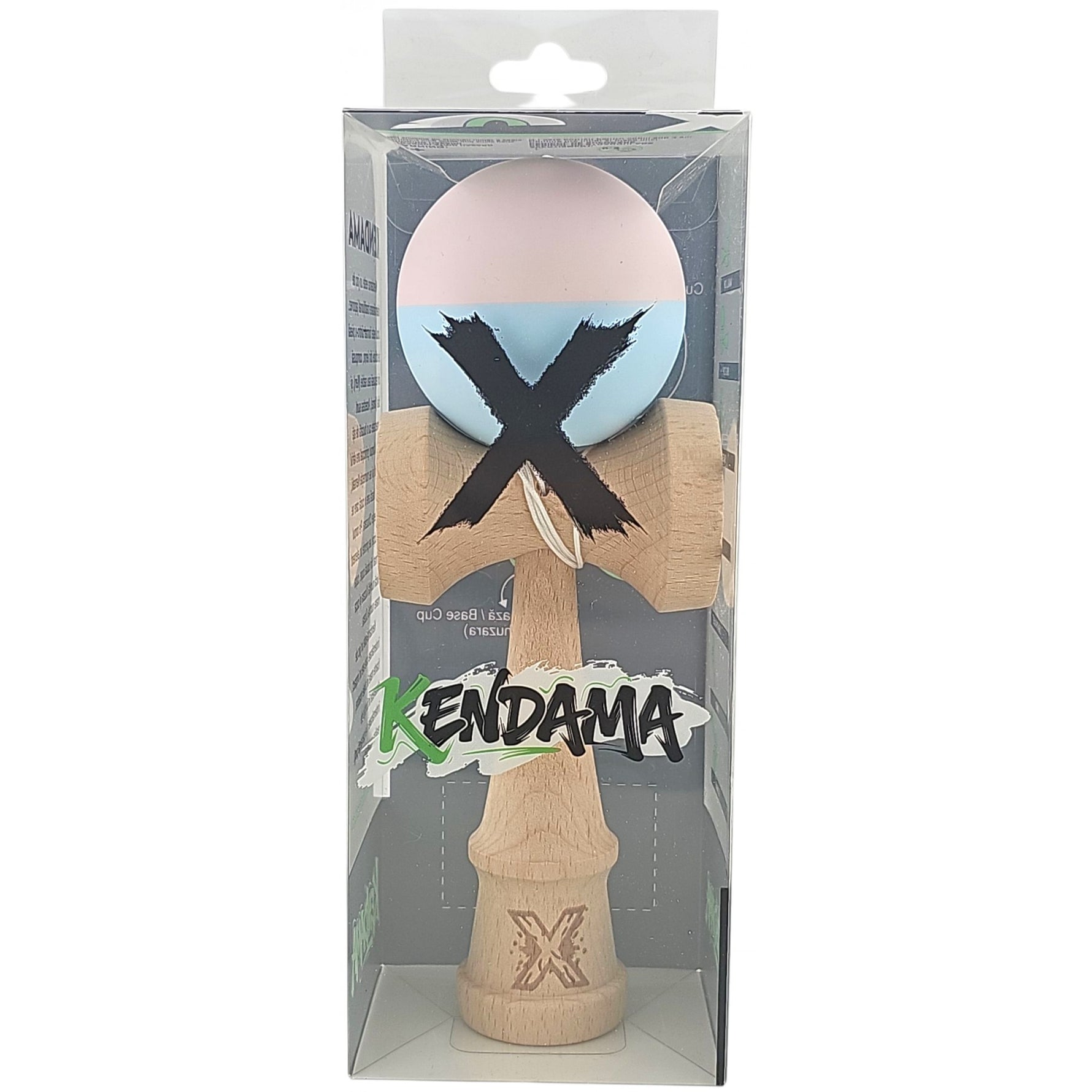 Kendama X Originala, Profesionala, Flippy, din lemn, Rubber Grip, 18 cm, Roz/Albastru