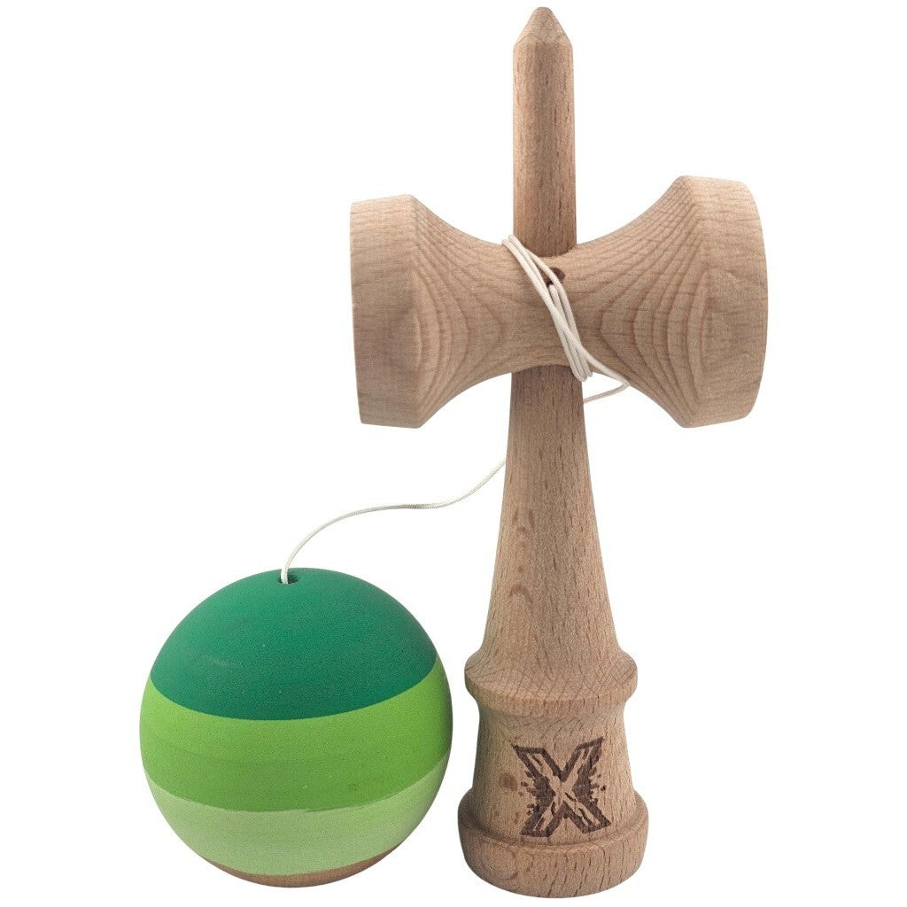 Kendama X Originala, Profesionala, Flippy, din Lemn, Rubber Grip, 18 cm, Verde in 3 Culori