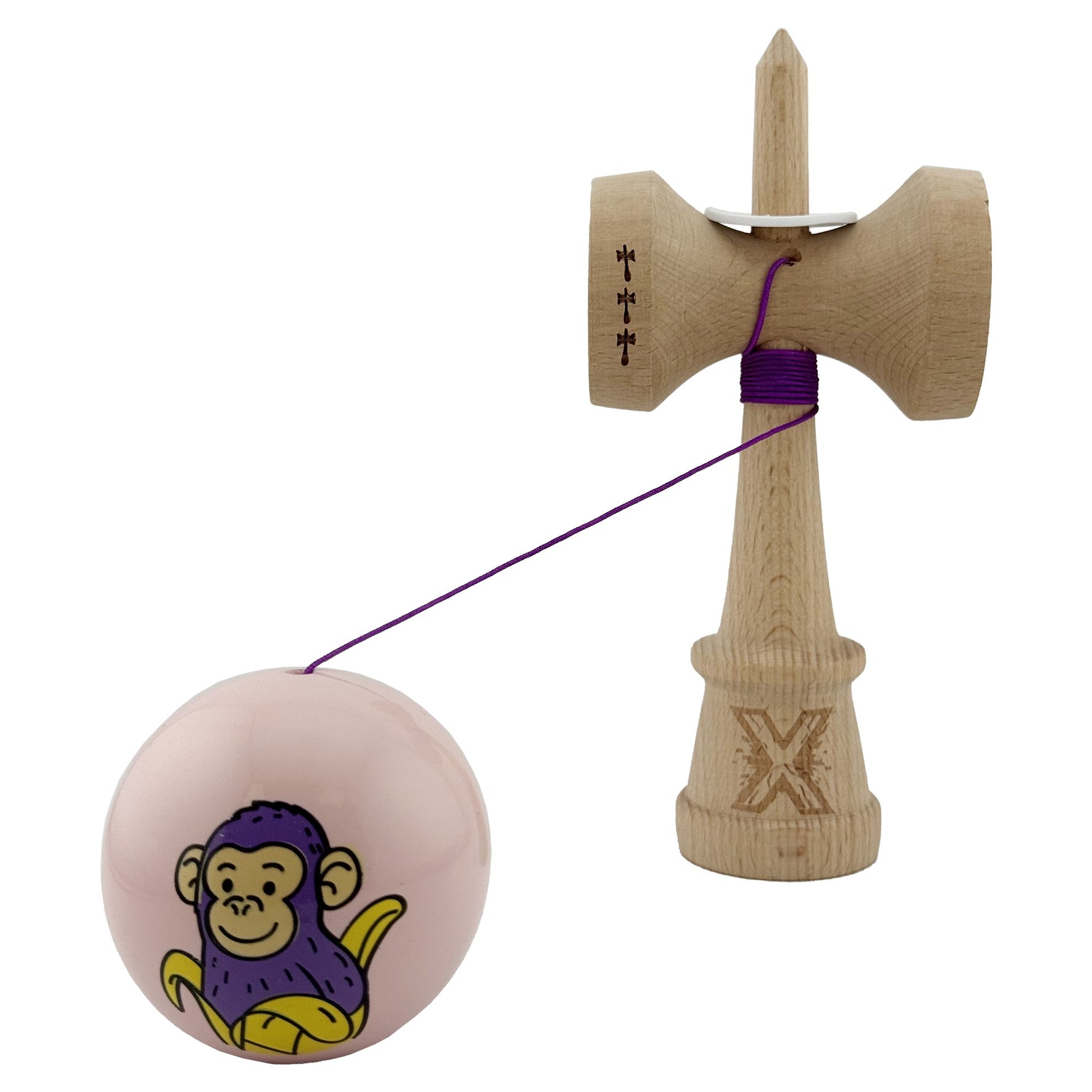 Kendama X Originala, Profesionala, Flippy, Violet Monkey, Super Sticky cu Cupe Mari King Size V3, Rulment Metalic si