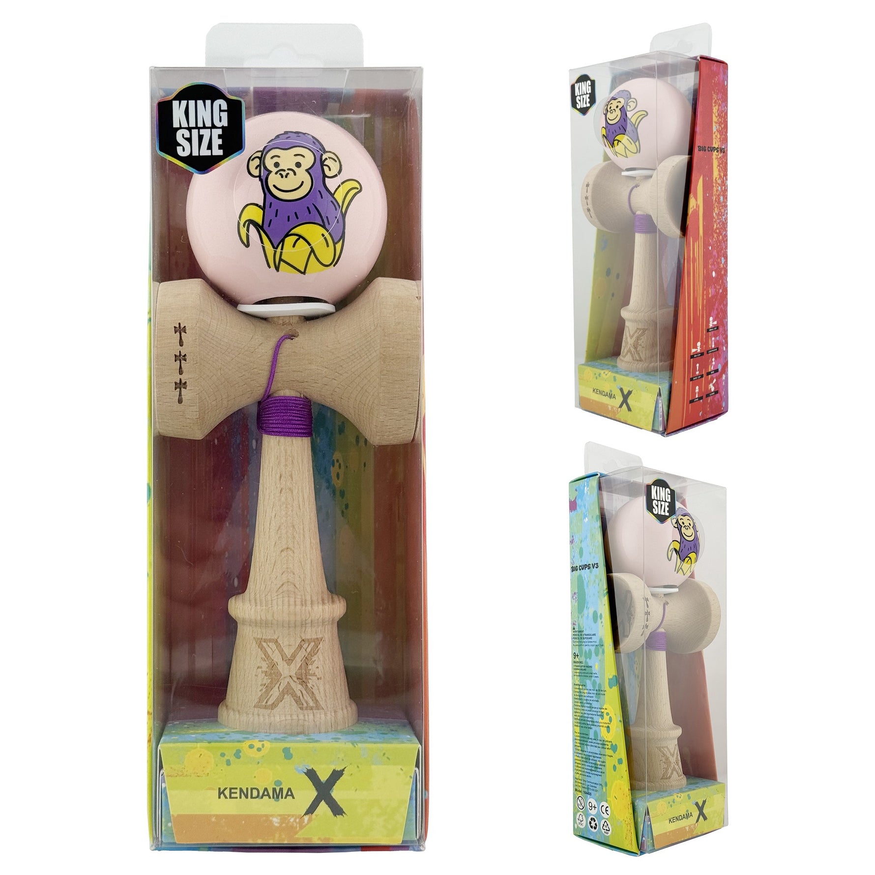 Kendama X Originala, Profesionala, Flippy, Violet Monkey, Super Sticky cu Cupe Mari King Size V3, Rulment Metalic si