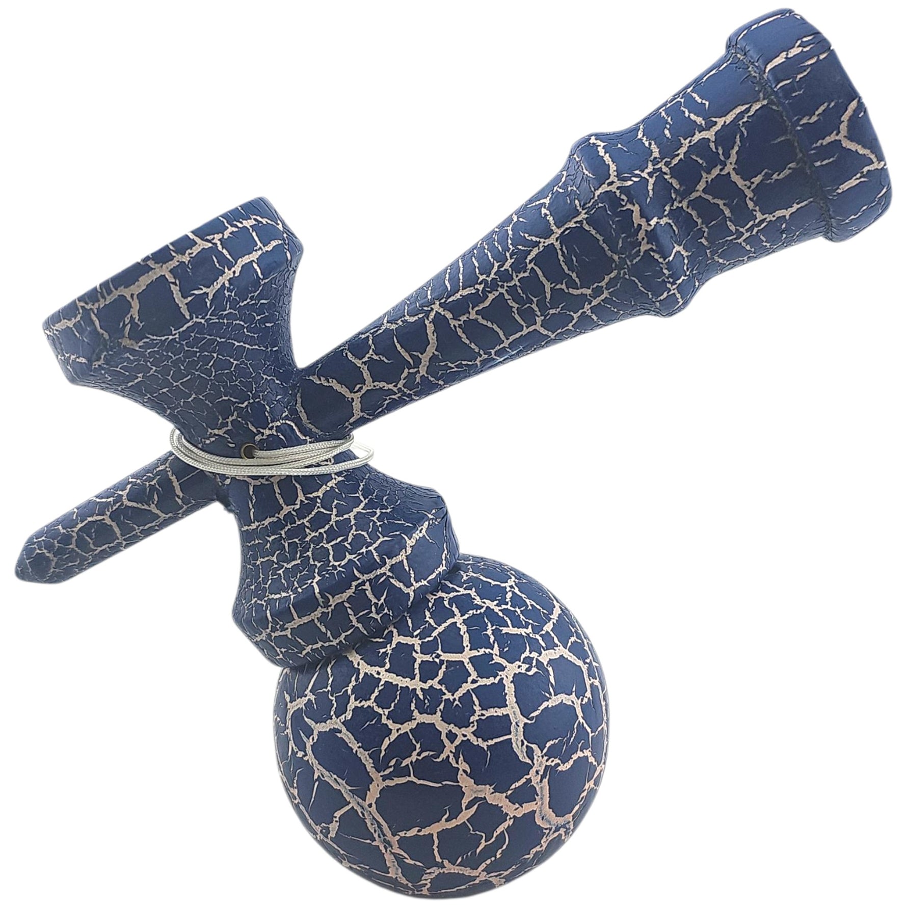 Kendama X Originala, Profesionala, Flippy, Kendama Cracked, din Lemn – 18 cm, Albastru/alb