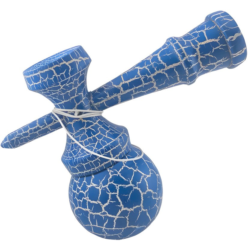 Kendama X Originala, Profesionala, Flippy, Kendama Cracked, din Lemn – 18 cm, Crack Albastru/Alb