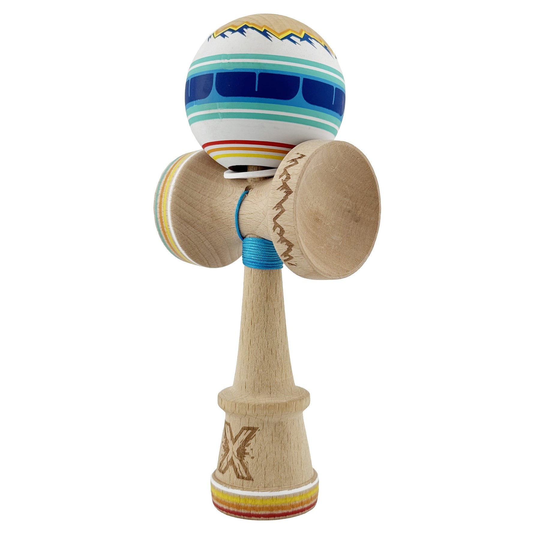 Kendama X Originala, Profesionala, Flippy, MOUNTAINS, Model Anti Skid cu Cupe Mari KING SIZE V3, Gaura in Baza, Rulment