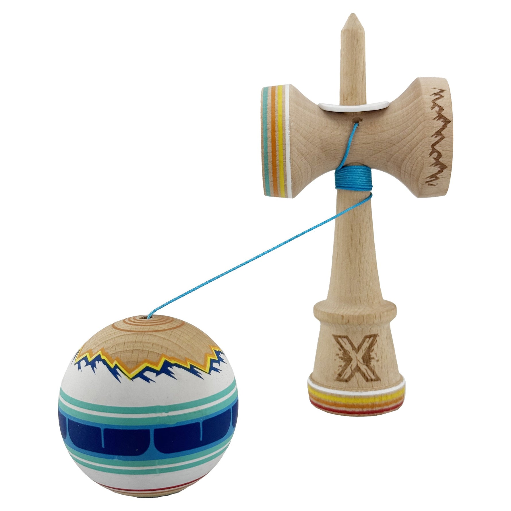 Kendama X Originala, Profesionala, Flippy, MOUNTAINS, Model Anti Skid cu Cupe Mari KING SIZE V3, Gaura in Baza, Rulment