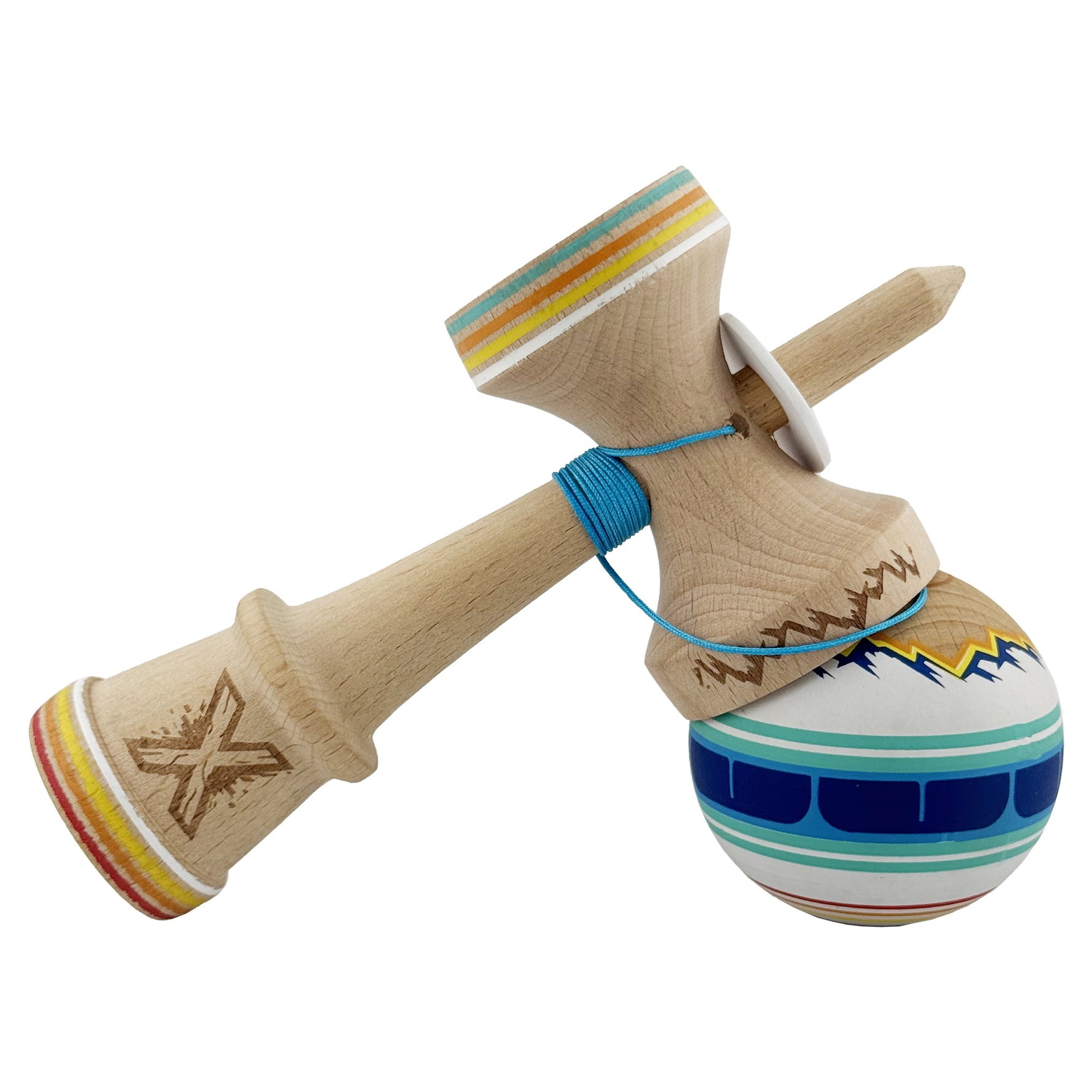 Kendama X Originala, Profesionala, Flippy, MOUNTAINS, Model Anti Skid cu Cupe Mari KING SIZE V3, Gaura in Baza, Rulment