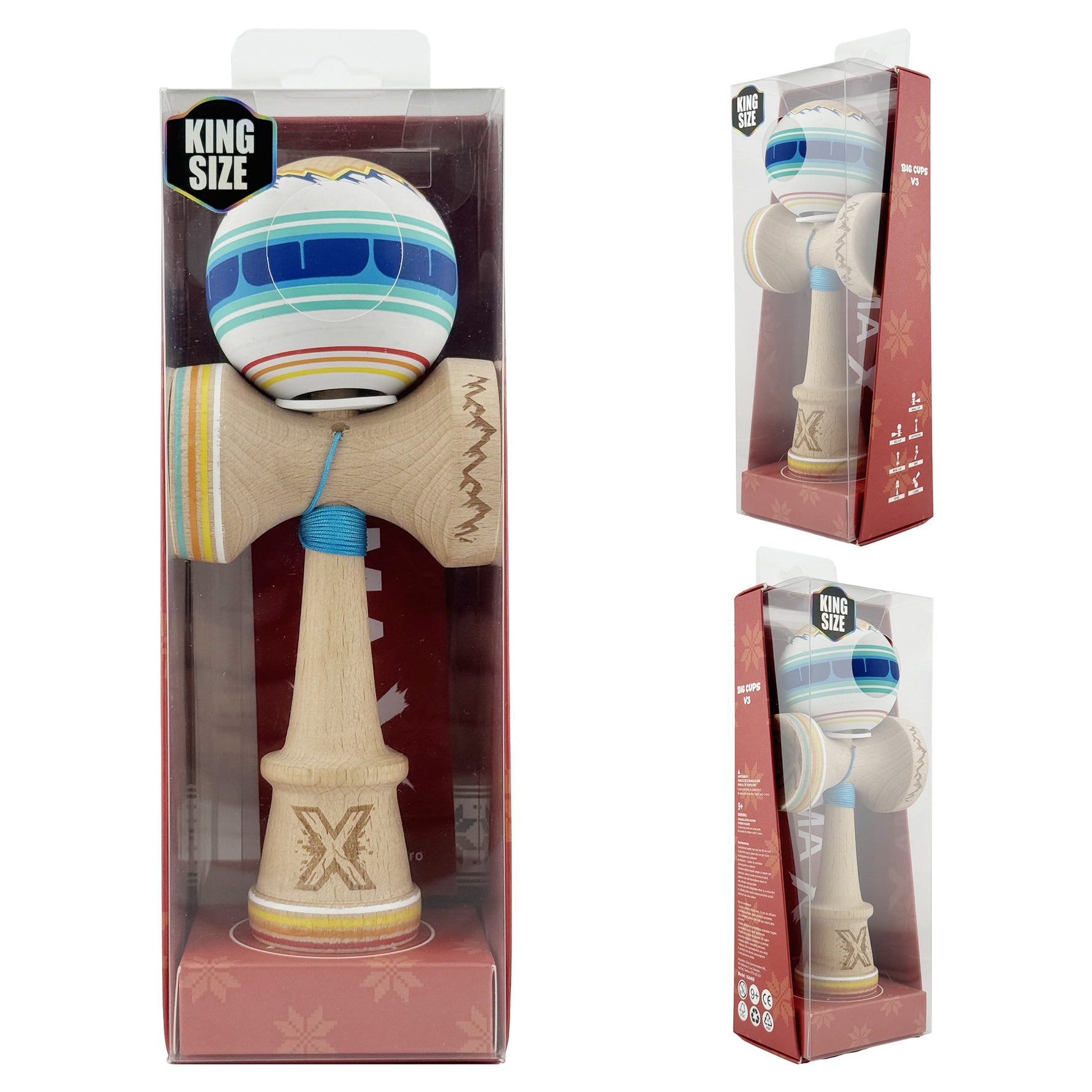 Kendama X Originala, Profesionala, Flippy, MOUNTAINS, Model Anti Skid cu Cupe Mari KING SIZE V3, Gaura in Baza, Rulment