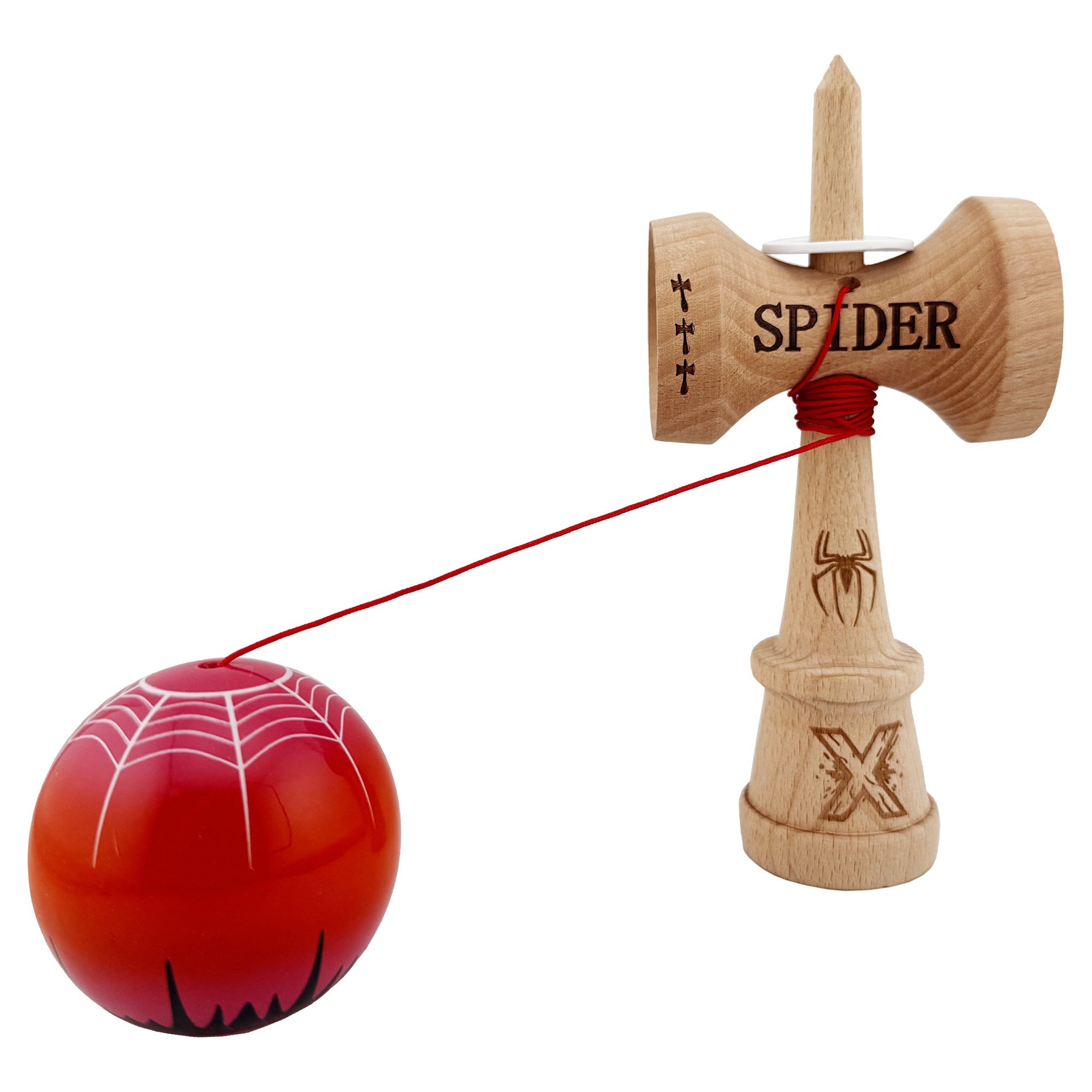 Kendama X Originala, Profesionala, Flippy, SPIDER KING, Super Sticky cu Cupe Mari KING SIZE V3, Gaura in Baza, Rulment