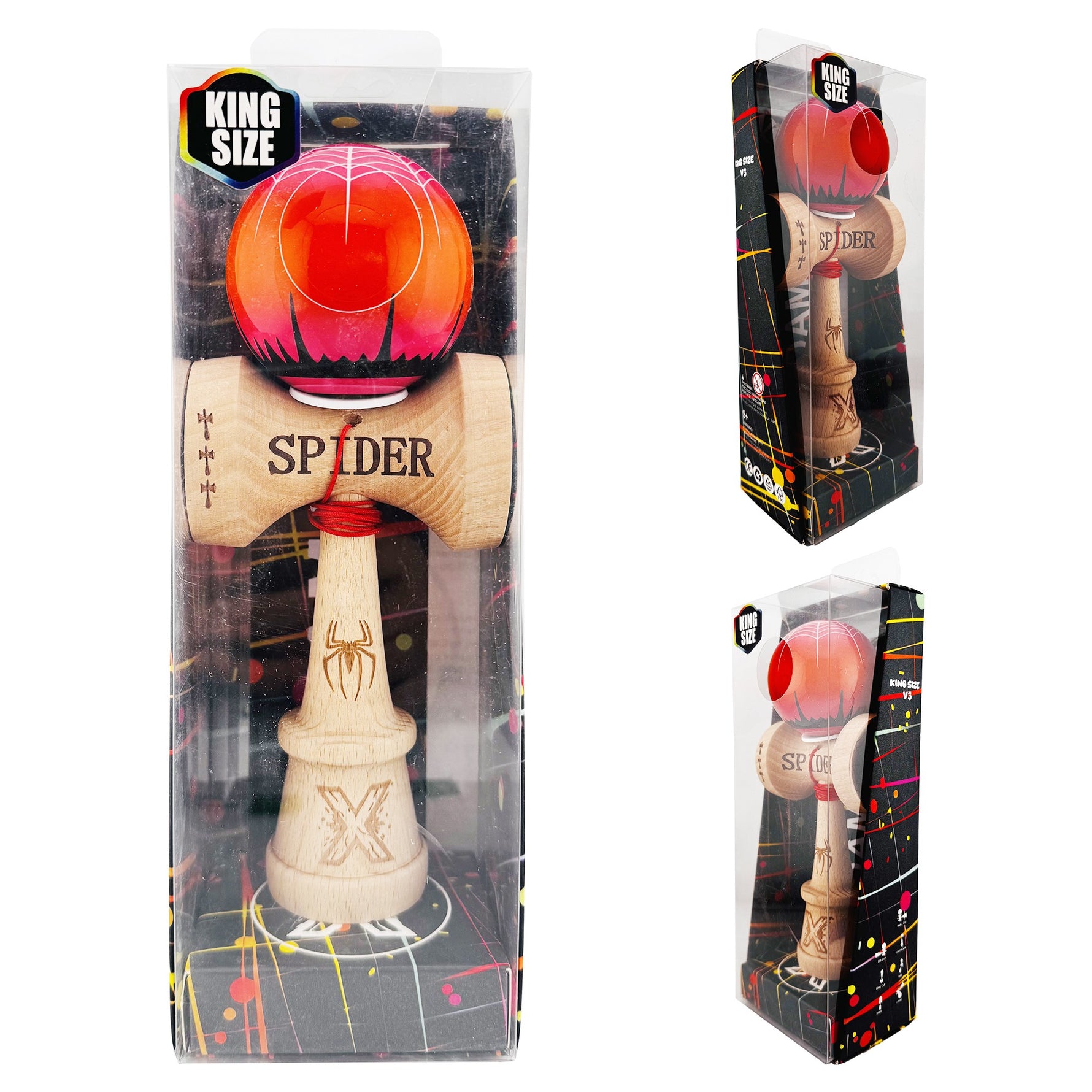 Kendama X Originala, Profesionala, Flippy, SPIDER KING, Super Sticky cu Cupe Mari KING SIZE V3, Gaura in Baza, Rulment