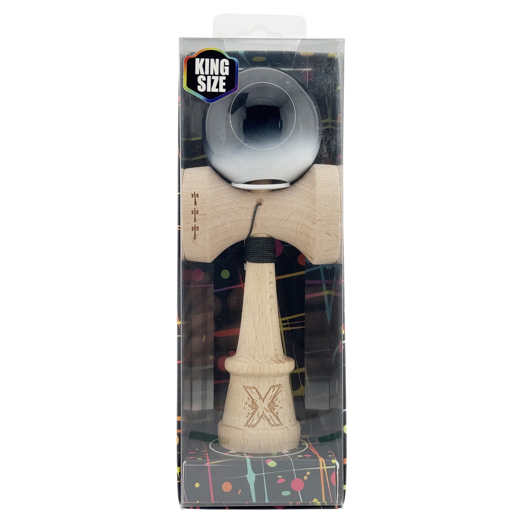 Kendama X Originala, Profesionala, Flippy, Super Sticky cu Cupe Mari KING SIZE V3, Gaura in Baza, Rulment Metalic, din