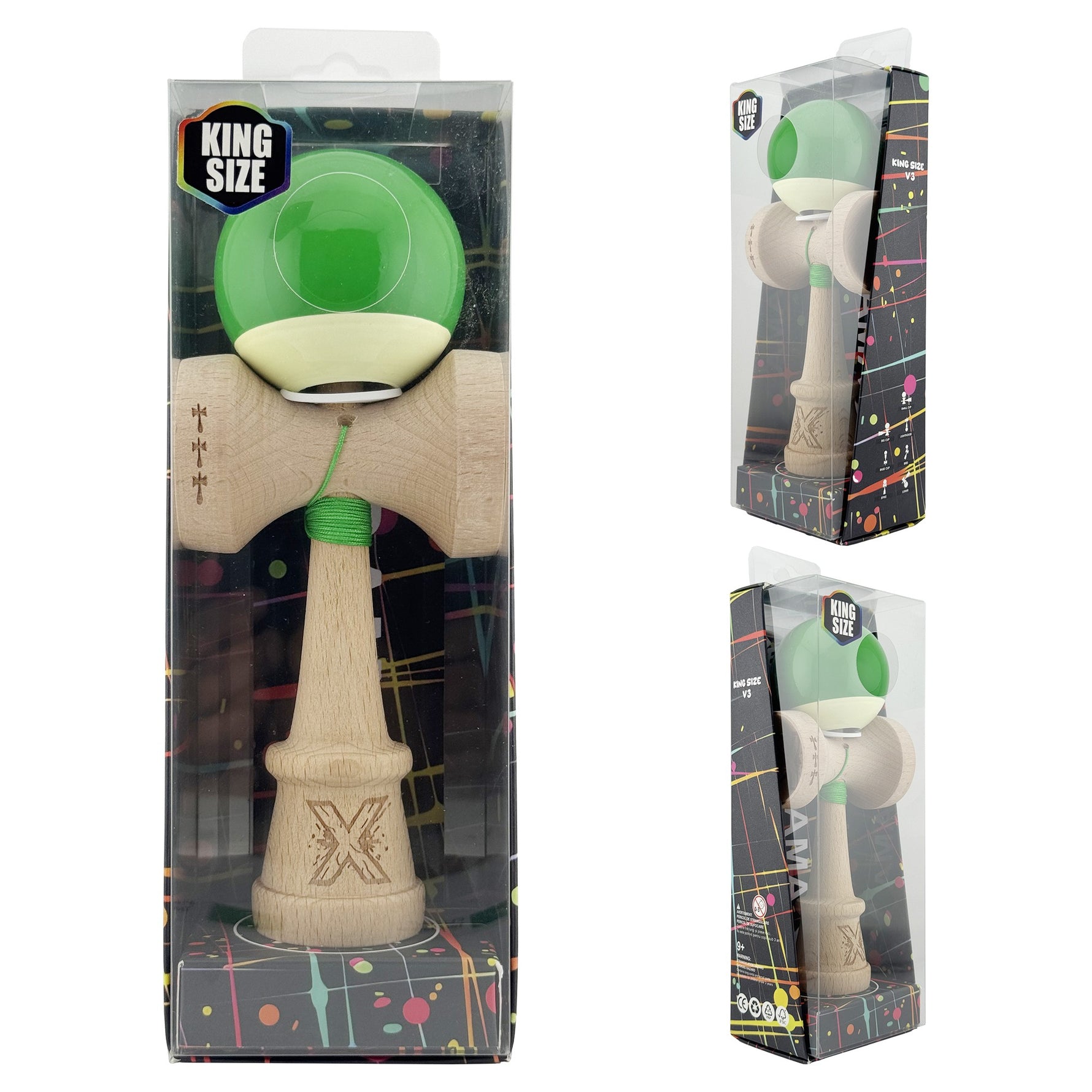 Kendama X Originala, Profesionala, Flippy, Super Sticky cu Cupe Mari KING SIZE V3, Gaura in Baza, Rulment Metalic, din