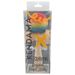 Kendama X Originala, Profesionala, Flippy, Super Sticky din Lemn, 18 cm, Gradient Roz/Galben/Albastru