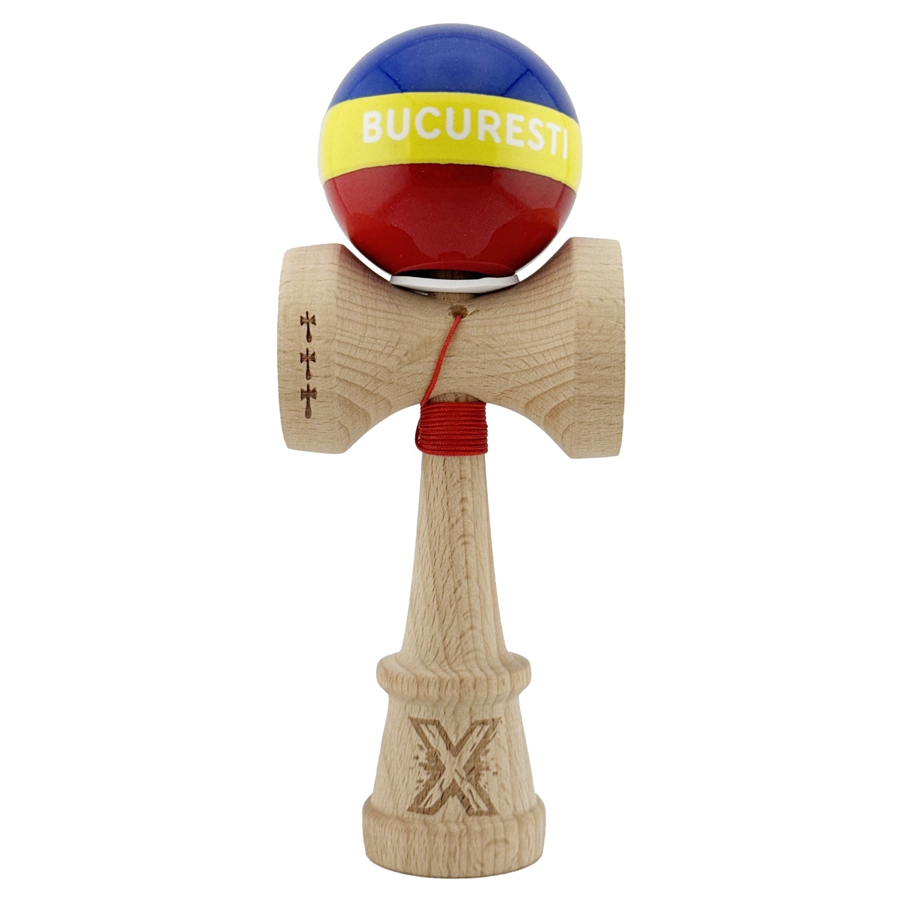 Kendama X Originala, Profesionala, Flippy, Tricolor Edition BUCURESTI, Super Sticky cu Cupe Mari KING SIZE V3, Rulment