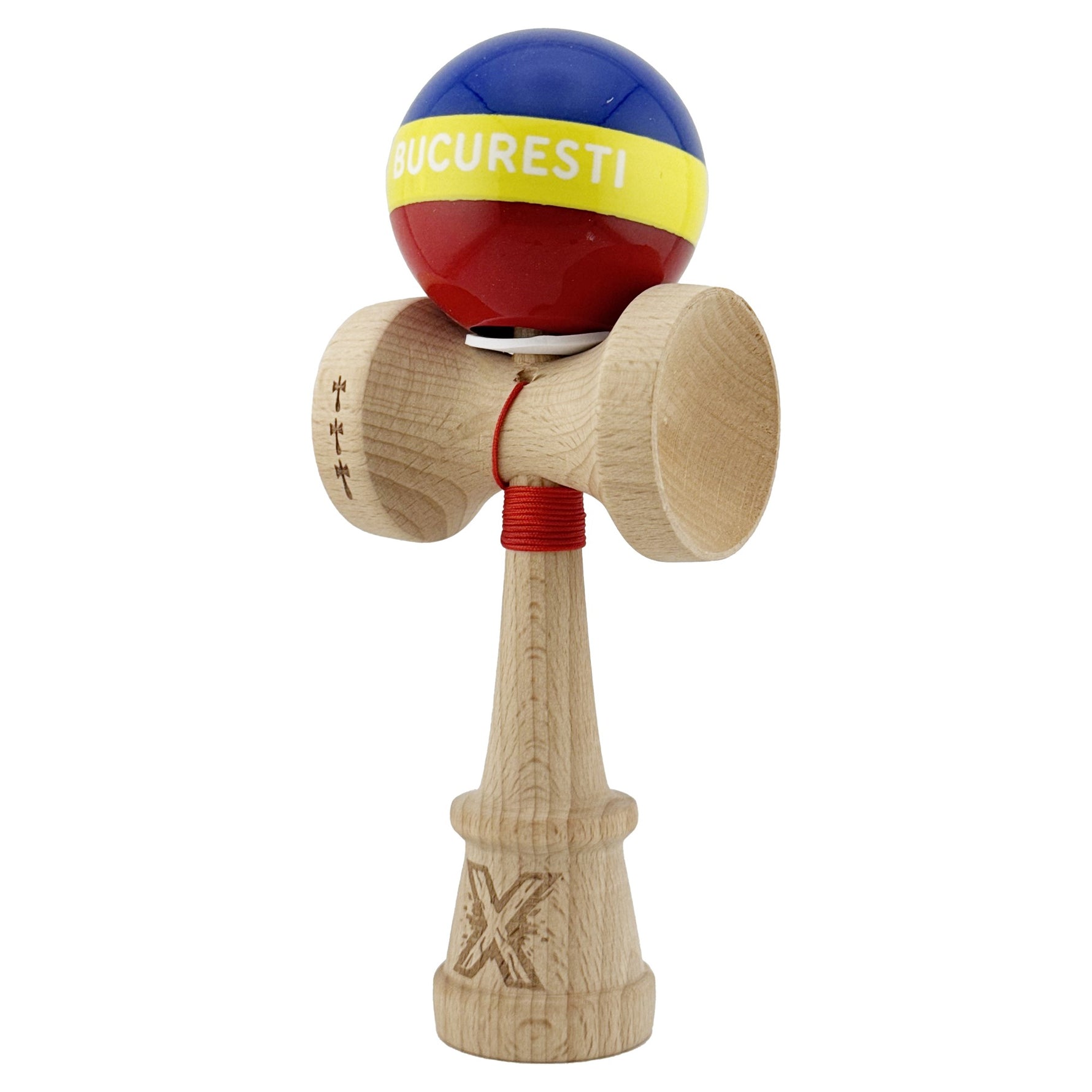 Kendama X Originala, Profesionala, Flippy, Tricolor Edition BUCURESTI, Super Sticky cu Cupe Mari KING SIZE V3, Rulment