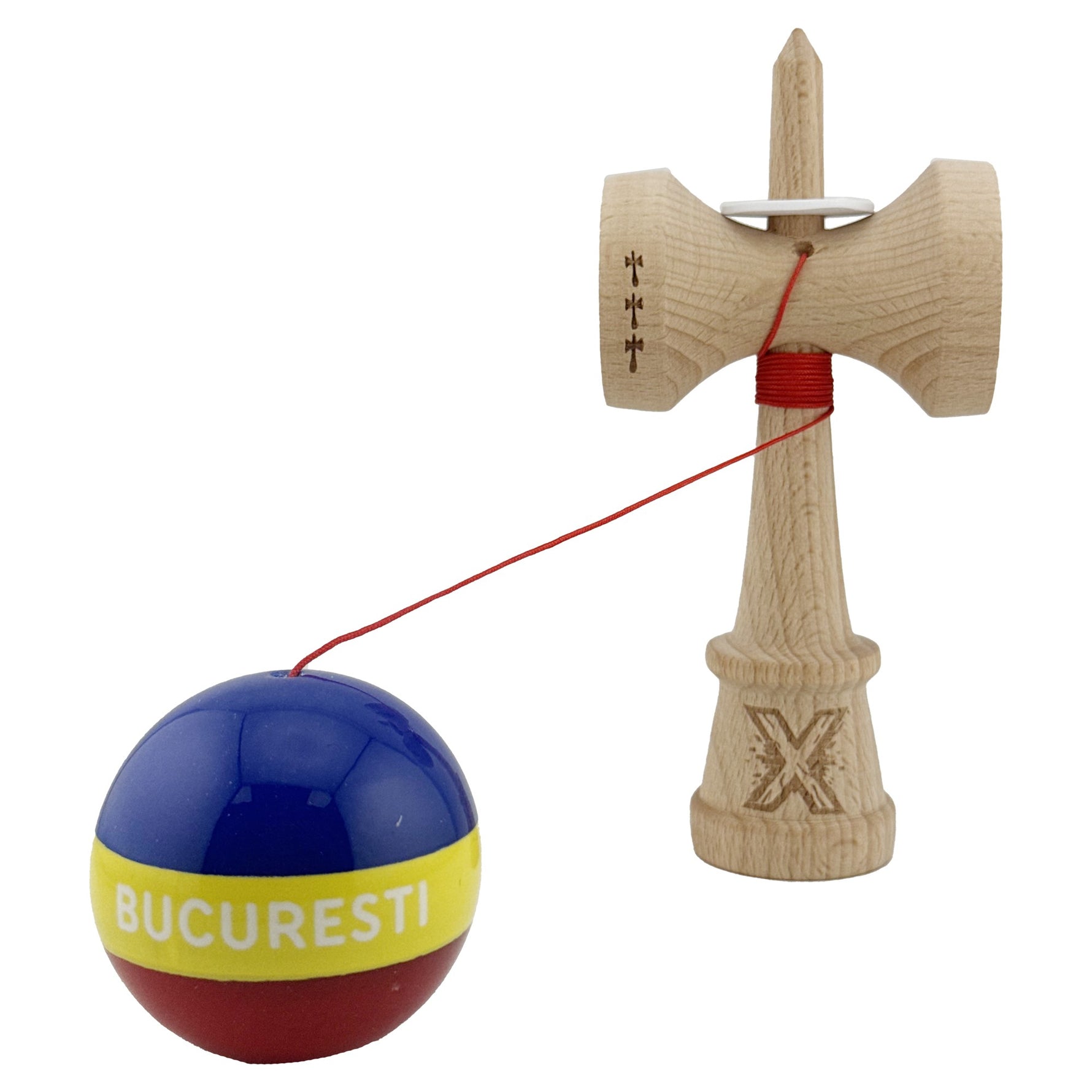 Kendama X Originala, Profesionala, Flippy, Tricolor Edition BUCURESTI, Super Sticky cu Cupe Mari KING SIZE V3, Rulment