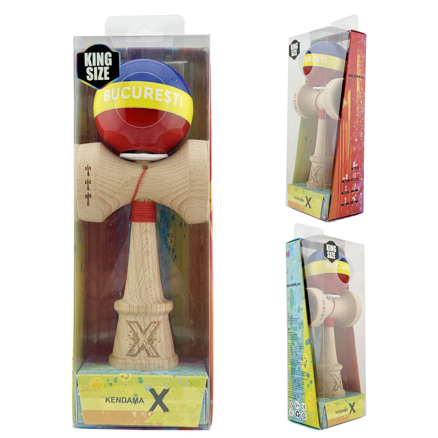 Kendama X Originala, Profesionala, Flippy, Tricolor Edition BUCURESTI, Super Sticky cu Cupe Mari KING SIZE V3, Rulment