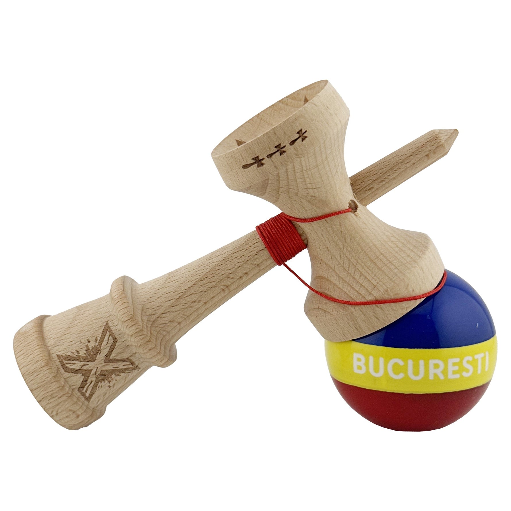 Kendama X Originala, Profesionala, Flippy, Tricolor Edition BUCURESTI, Super Sticky cu Cupe Mari KING SIZE V3, Rulment