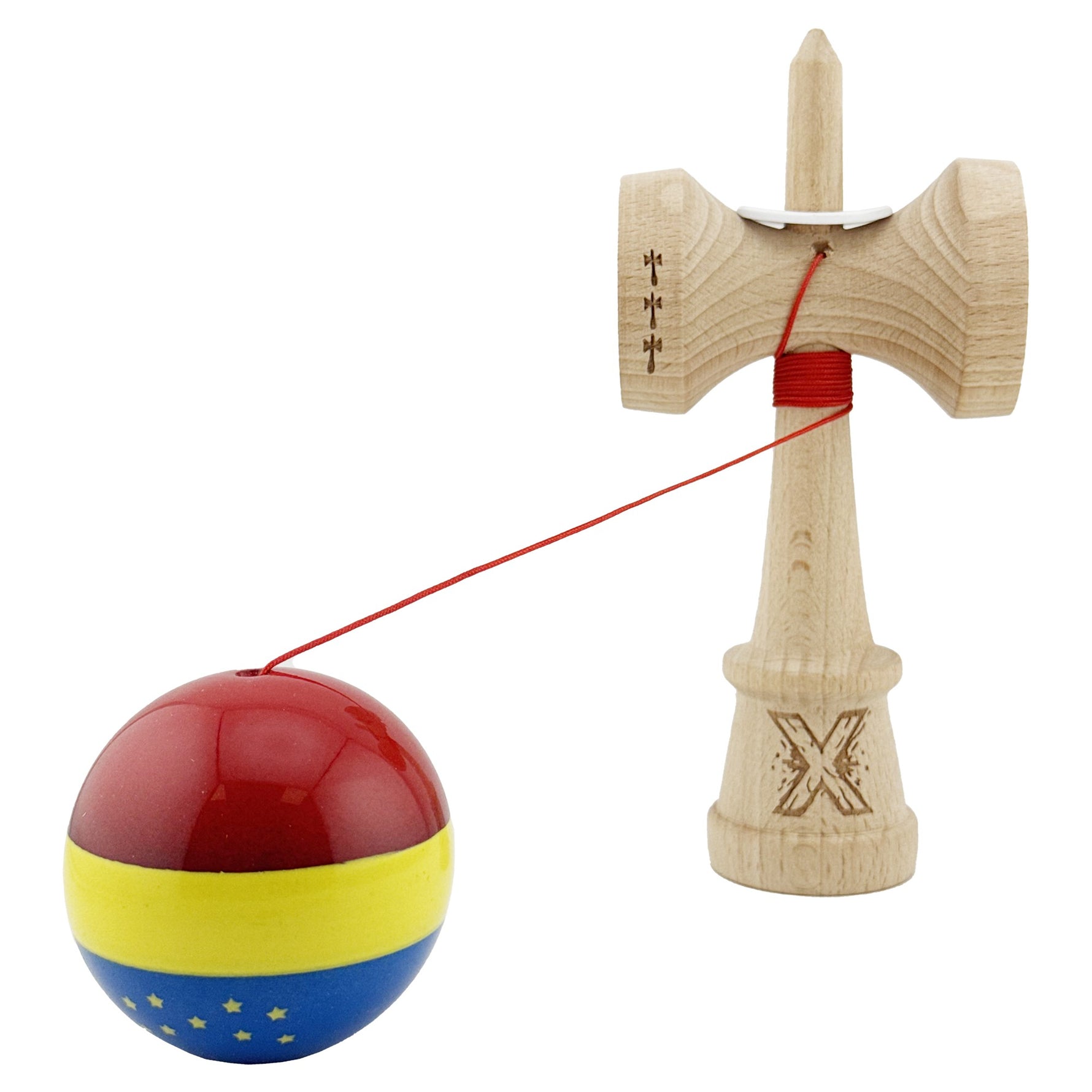 Kendama X Originala, Profesionala, Flippy, Tricolor Edition cu Stele, Super Sticky cu Cupe Mari KING SIZE V3, Rulment