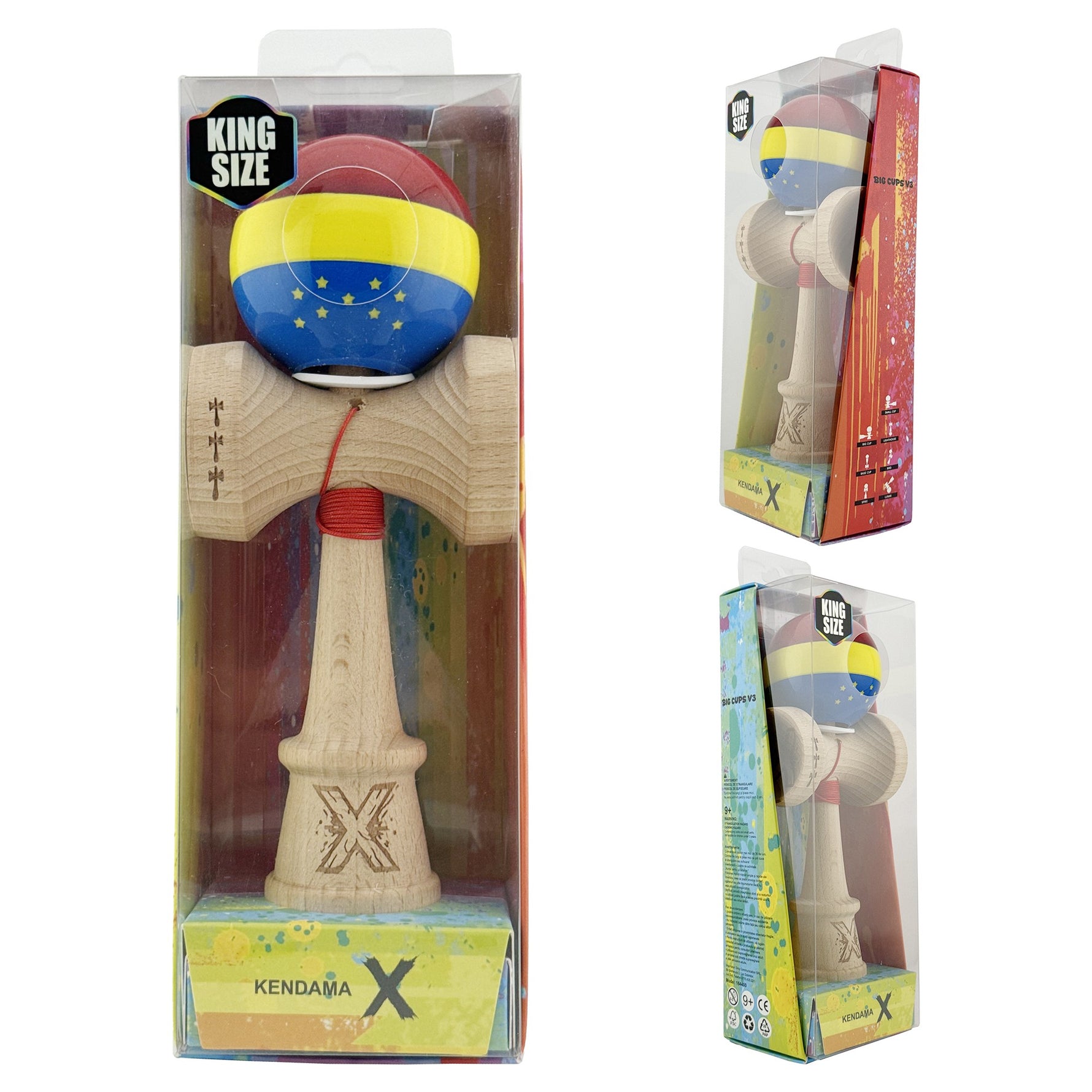 Kendama X Originala, Profesionala, Flippy, Tricolor Edition cu Stele, Super Sticky cu Cupe Mari KING SIZE V3, Rulment