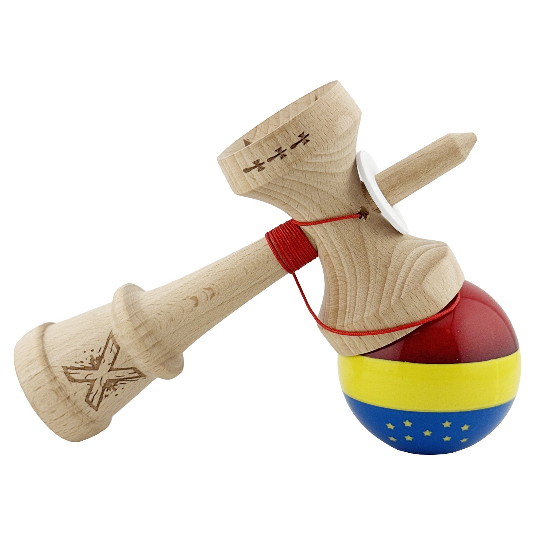 Kendama X Originala, Profesionala, Flippy, Tricolor Edition cu Stele, Super Sticky cu Cupe Mari KING SIZE V3, Rulment