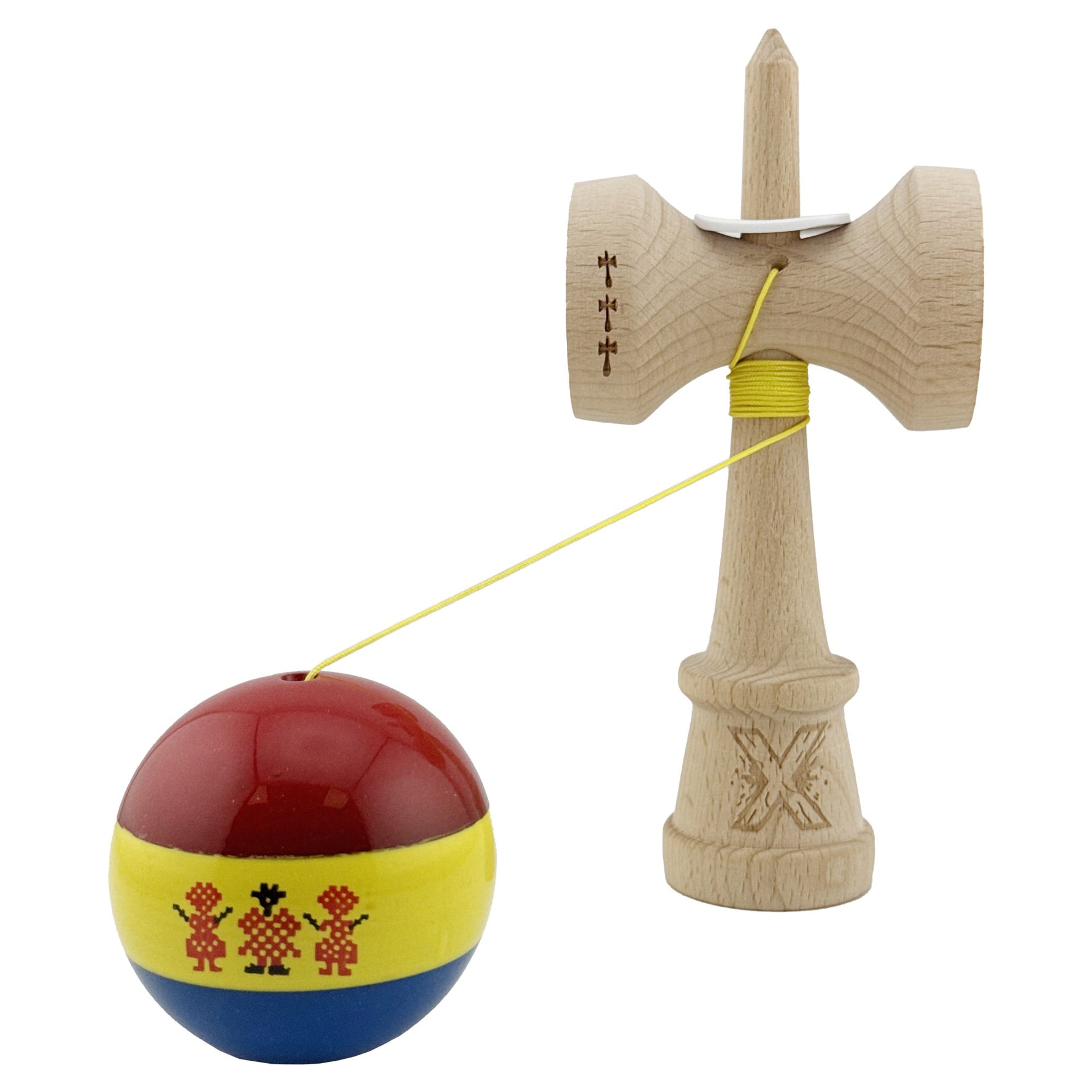 Kendama X Originala, Profesionala, Flippy, Tricolor Edition Stil Romanesc, Super Sticky cu Cupe Mari KING SIZE V3,