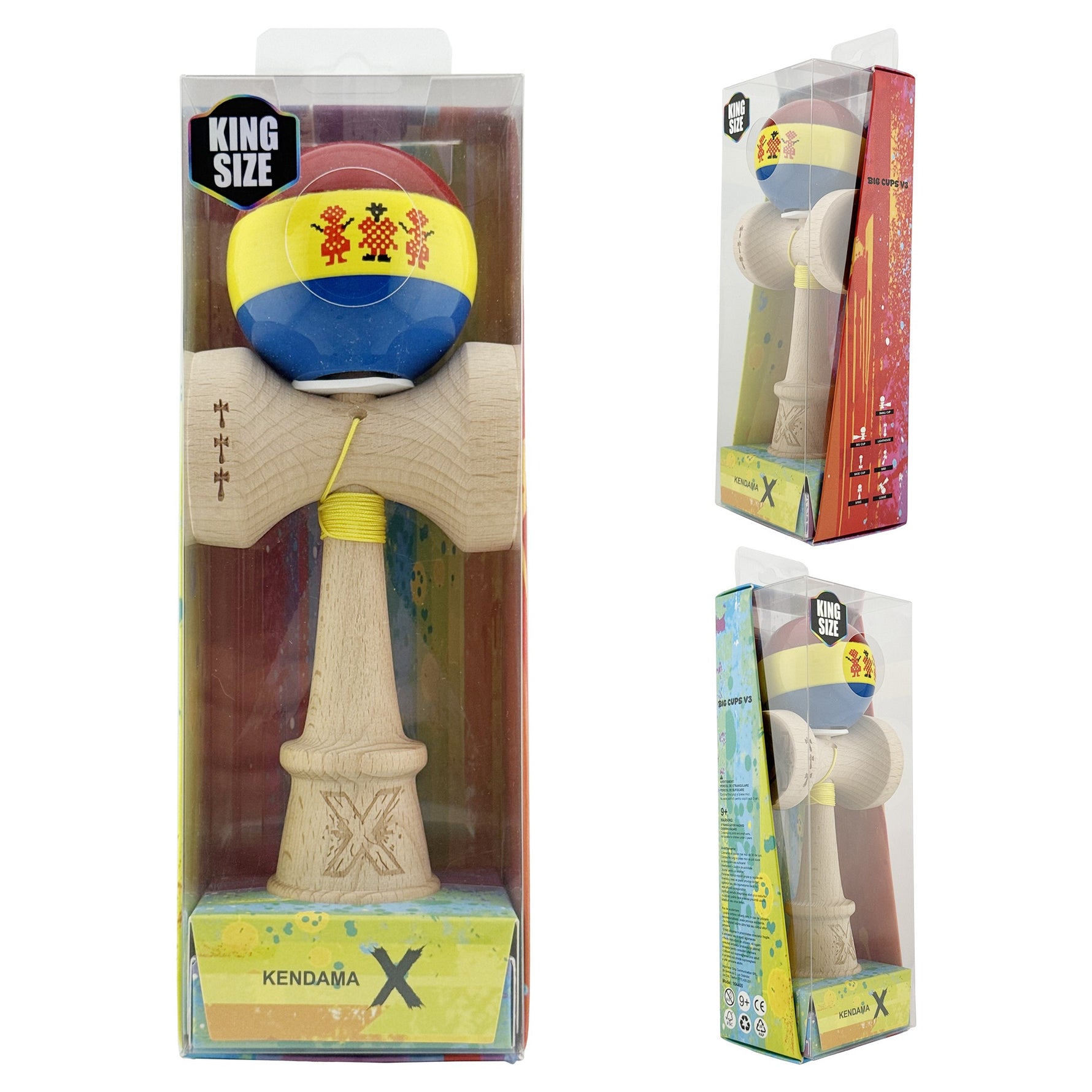 Kendama X Originala, Profesionala, Flippy, Tricolor Edition Stil Romanesc, Super Sticky cu Cupe Mari KING SIZE V3,