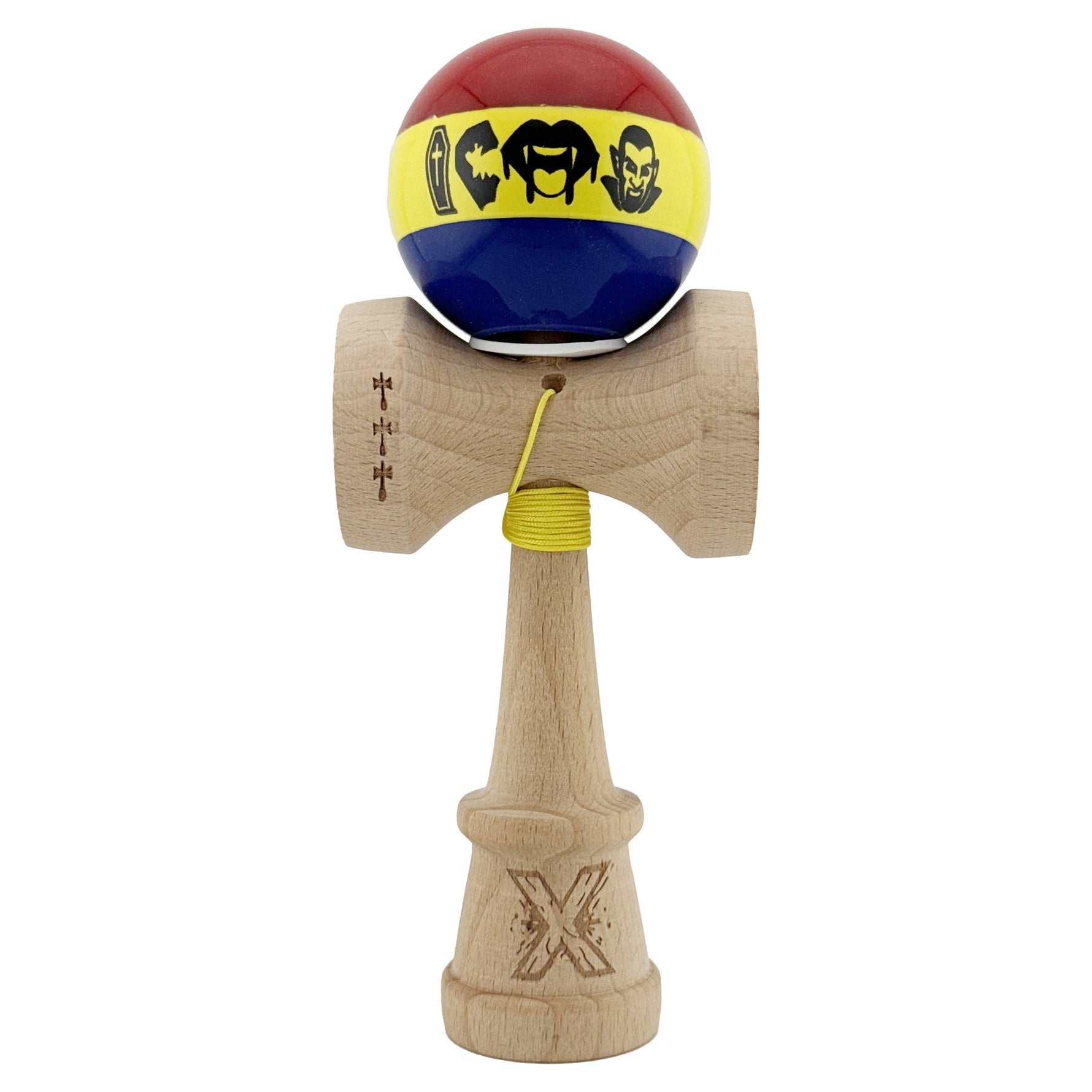 Kendama X Originala, Profesionala, Flippy, Tricolor Edition Vampir Dracula, Super Sticky cu Cupe Mari KING SIZE V3,