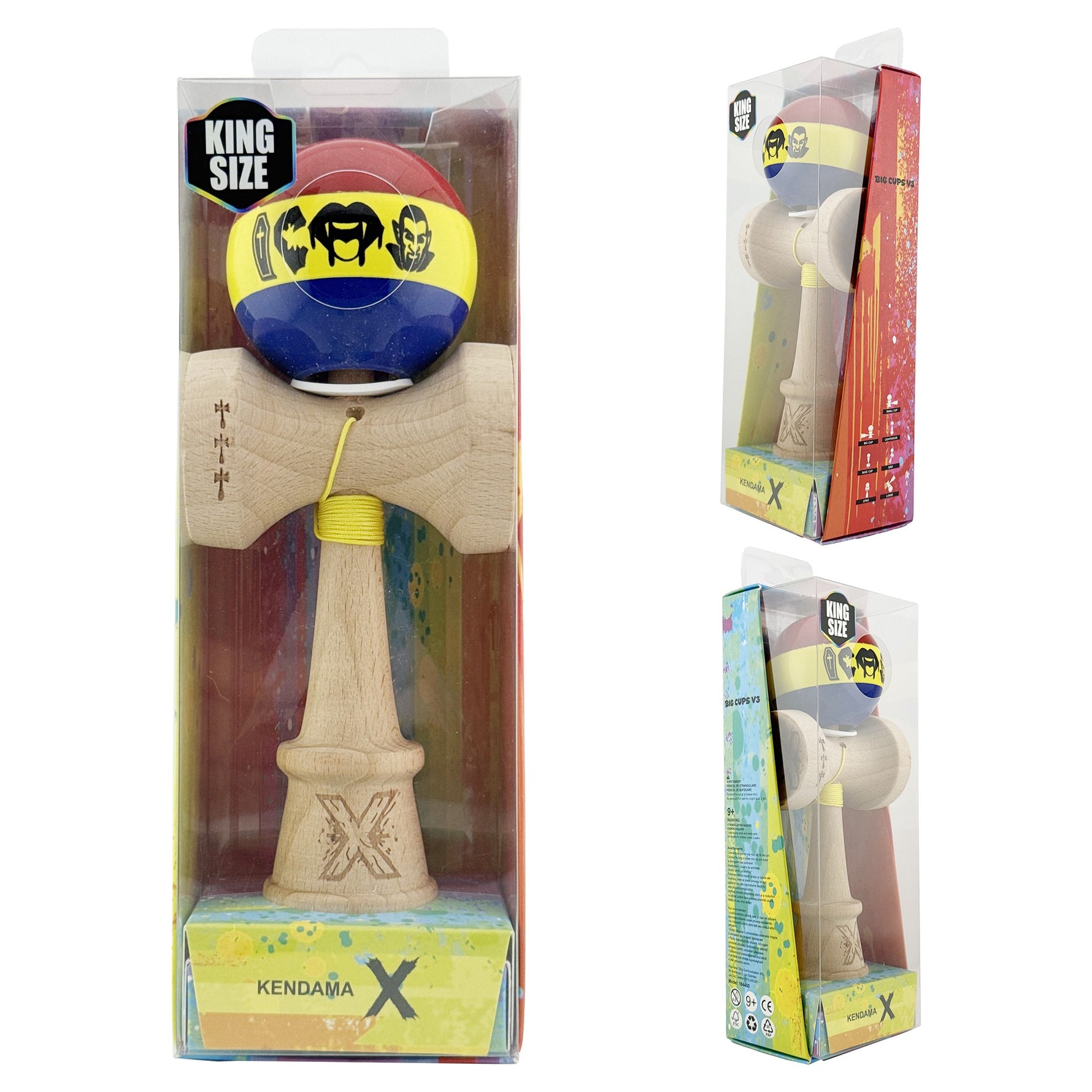 Kendama X Originala, Profesionala, Flippy, Tricolor Edition Vampir Dracula, Super Sticky cu Cupe Mari KING SIZE V3,