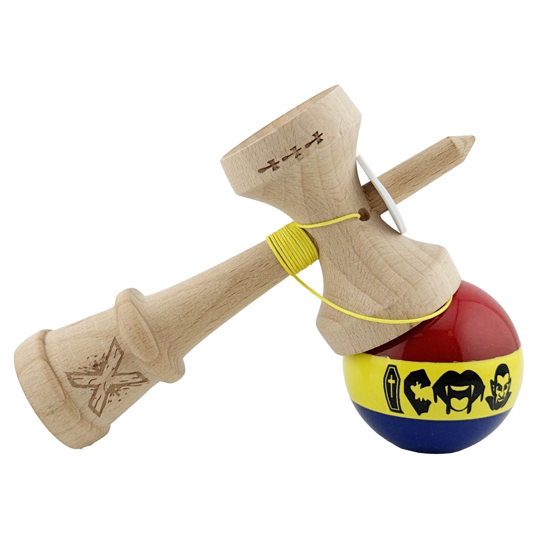 Kendama X Originala, Profesionala, Flippy, Tricolor Edition Vampir Dracula, Super Sticky cu Cupe Mari KING SIZE V3,