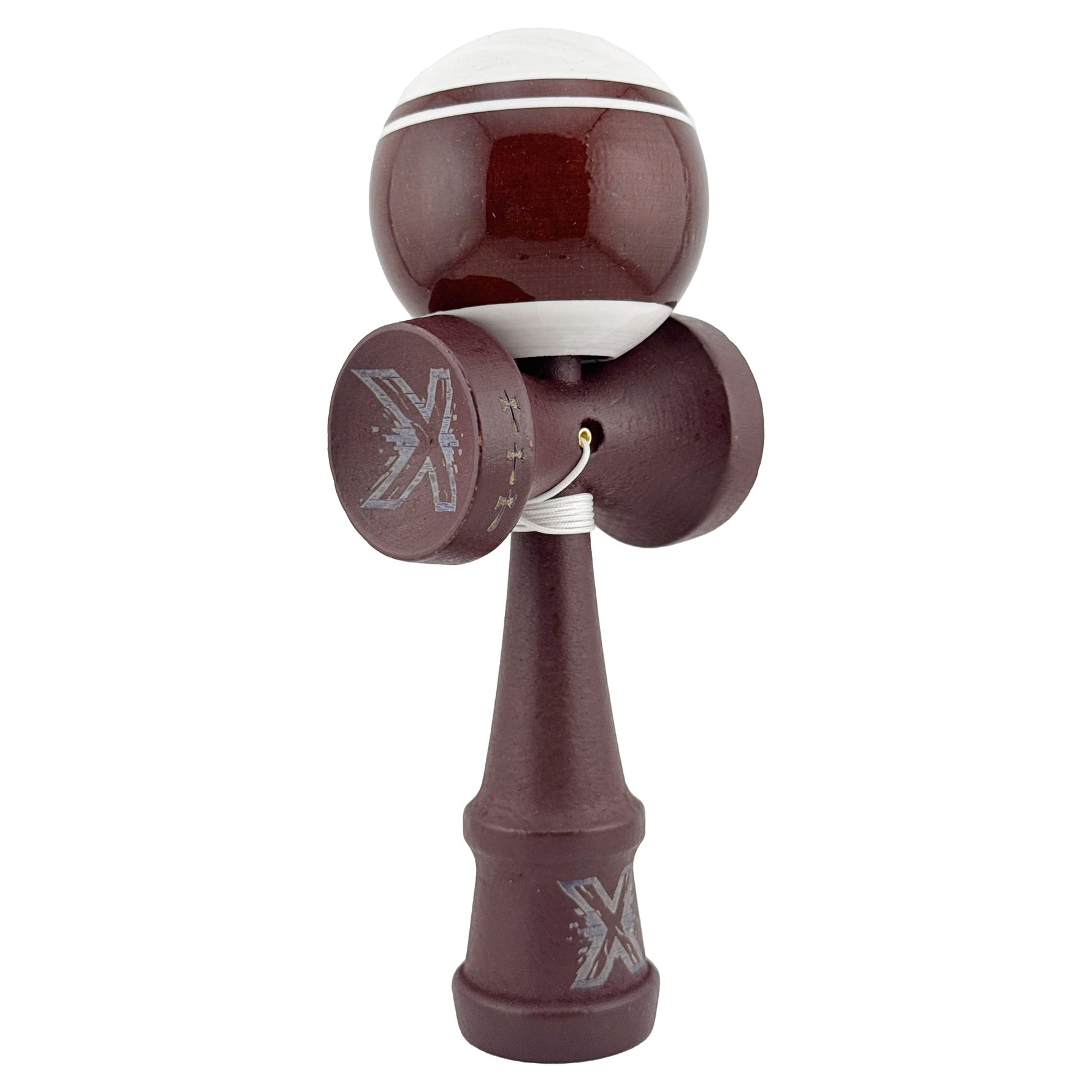 Kendama X Originala, Profesionala, Flippy, Super Sticky Legendary, Rulment Metalic cu Ata 55 cm, Alb/Maro